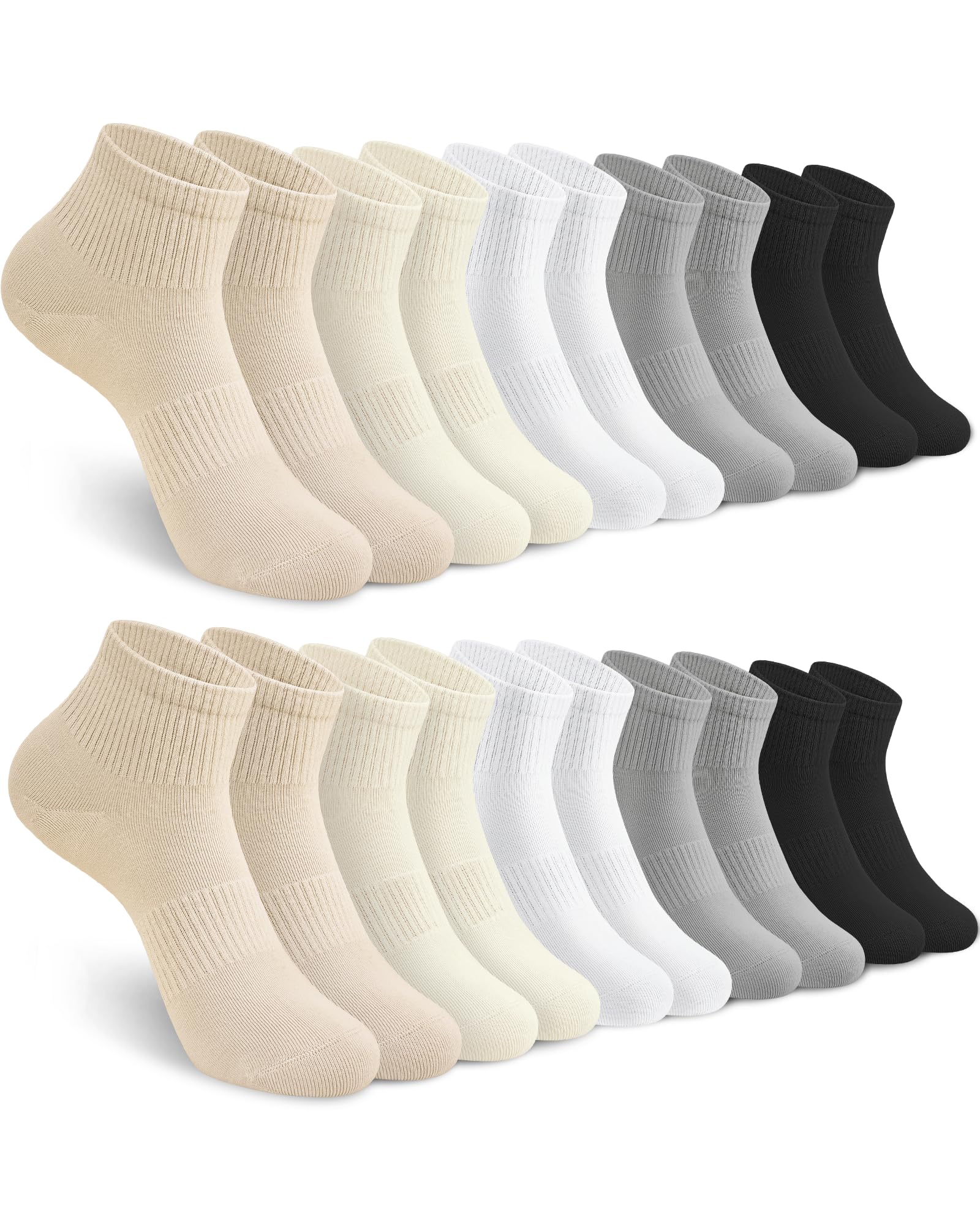 Tialfas Sneaker Socken Damen 39-42, 10 Paar Baumwolle Knöchelsocken Unisex Laufsocken und Sportsocken, Atmungsaktive Kurze Socken für Damen Herren in Schwarz Weiß Grau