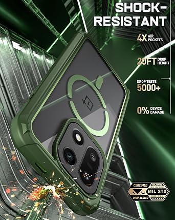 Poetic Guardian Case for OnePlus 15 5G | MagSafe Compatible | Includes 2 Tempered Glass Screen Protectors | Fingerprint Approved | Full Body Protection Shockproof Clear Cover Case, Green/Clear