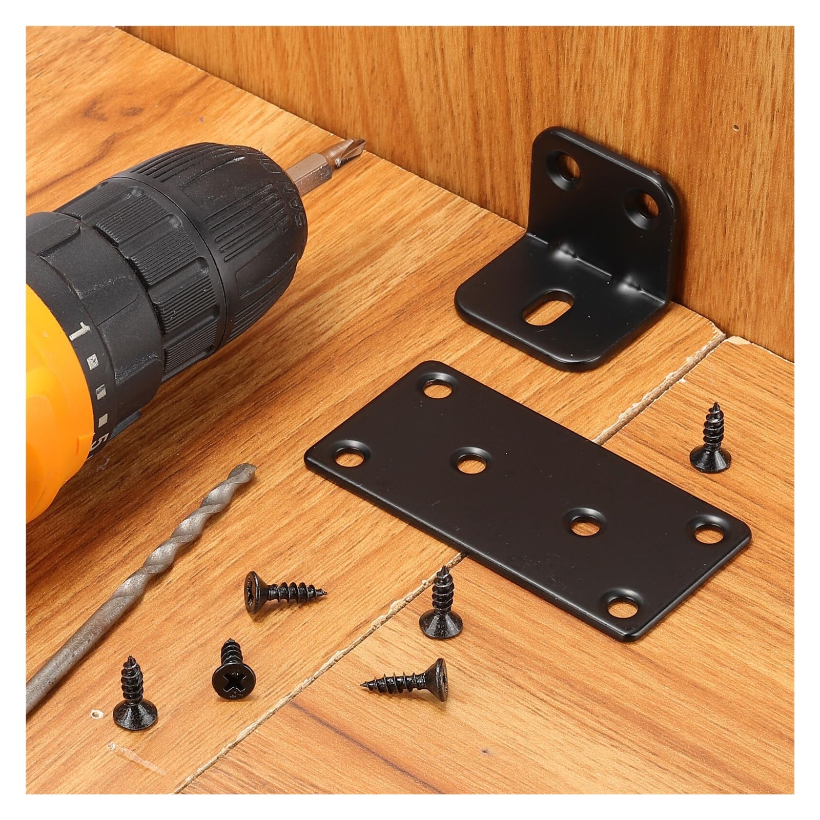L Winkel Metall 5–50 Set L-Eckwinkel, Eckstrebe, Metallverbindung, rechtwinklige Klammern, Befestigungselement mit Schrauben for Holzregale, Schwarz(25x15x25mm 50 Set)