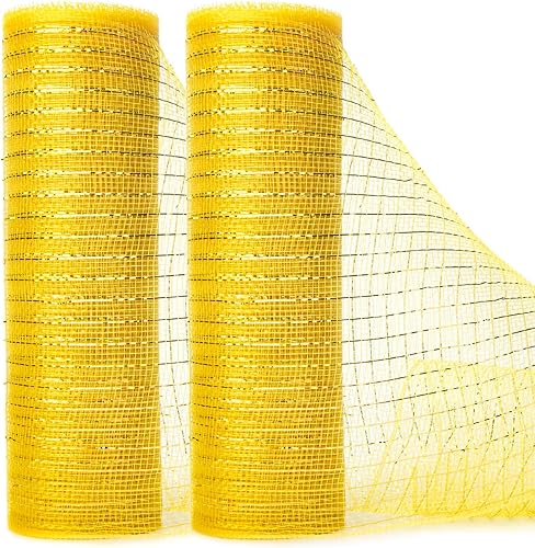 Ribbli 2 rollos de cinta de malla de oro amarillo claro, 10 pulgadas x 30 pies (10 yardas) cada rollo, oro amarillo metálico con lámina dorada, uso