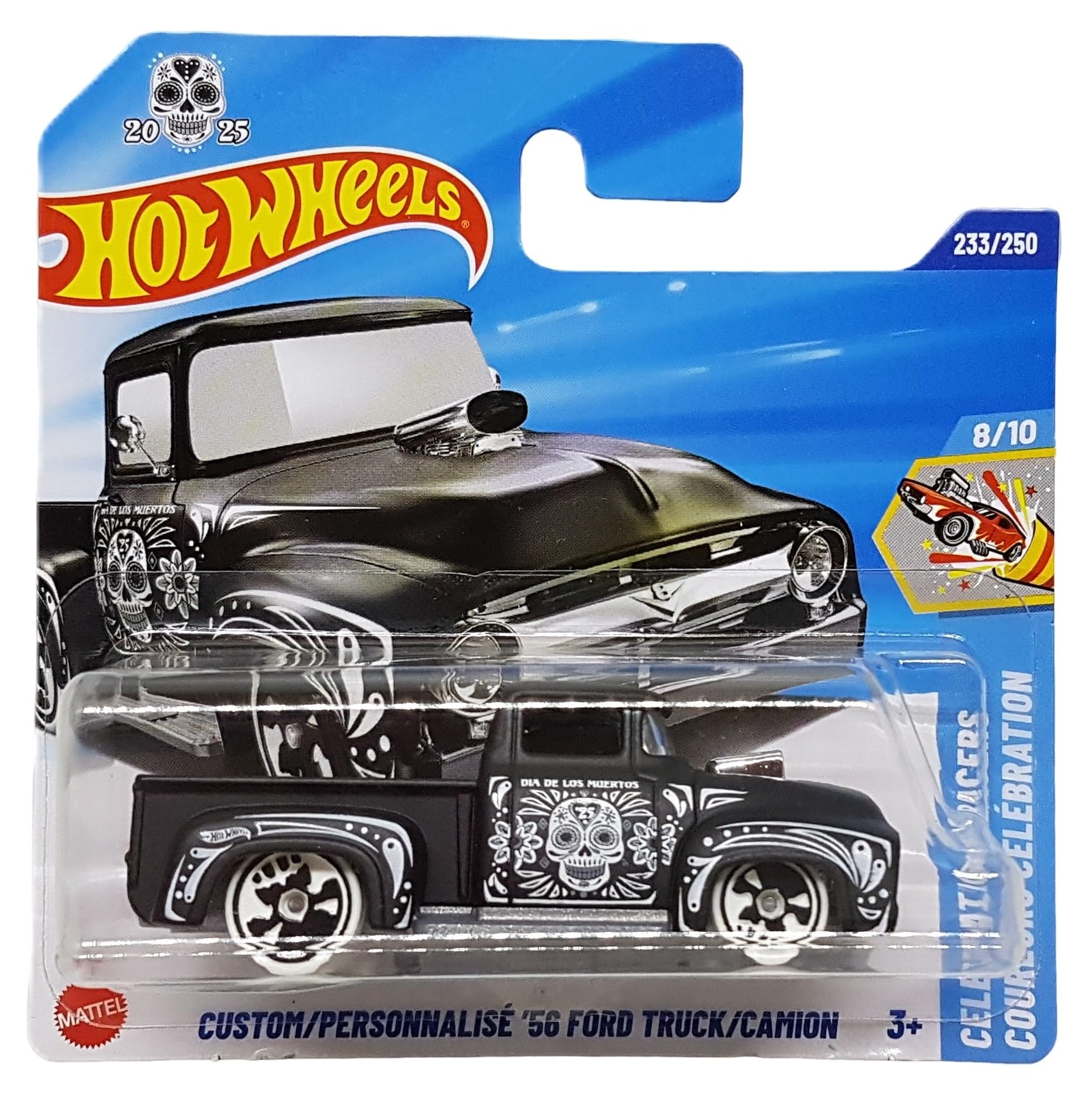Hot Wheels, ´56 Ford Custom Pickup Truck, Celebration Racers 8/10, JBB43, Short Card, Dia De Los Muertos, Mattel 2025