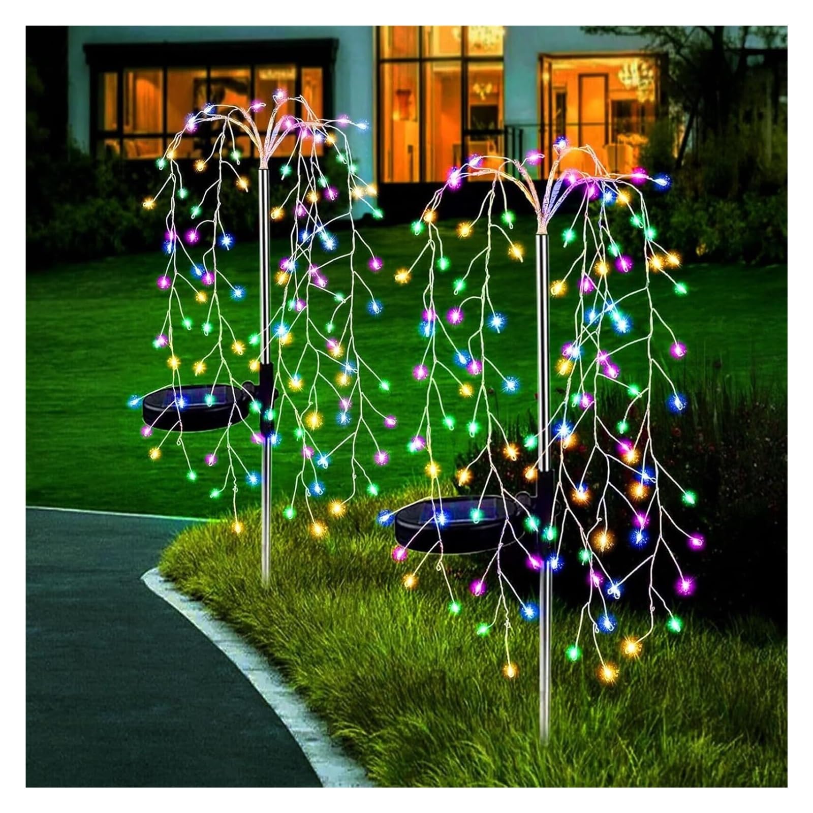 Solar Lights Outdoor, 2 Pack Willow Tree Lights 400 LEDs, 23.6Inch Waterproof Copper Wire Lights for Garden Yard Holiday Christmas Decoration(Colorful)