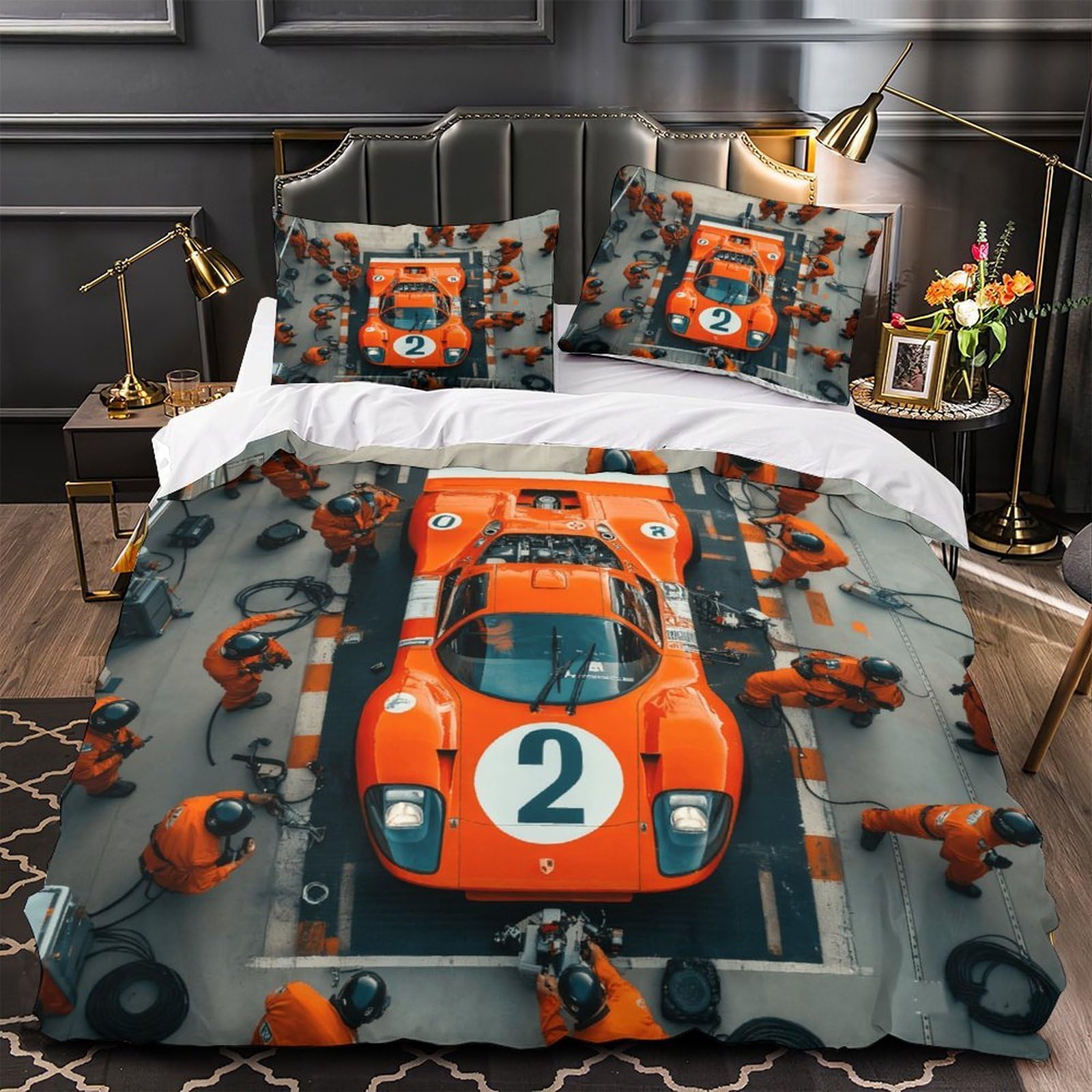 DAFUfbw Formulaa Racing Quilt Cover Super King（260x220cm） With Hidden Zipper, Pit Stop Duvet Cover with Pillowcases, Soft Light Microfiber Comforter Cover