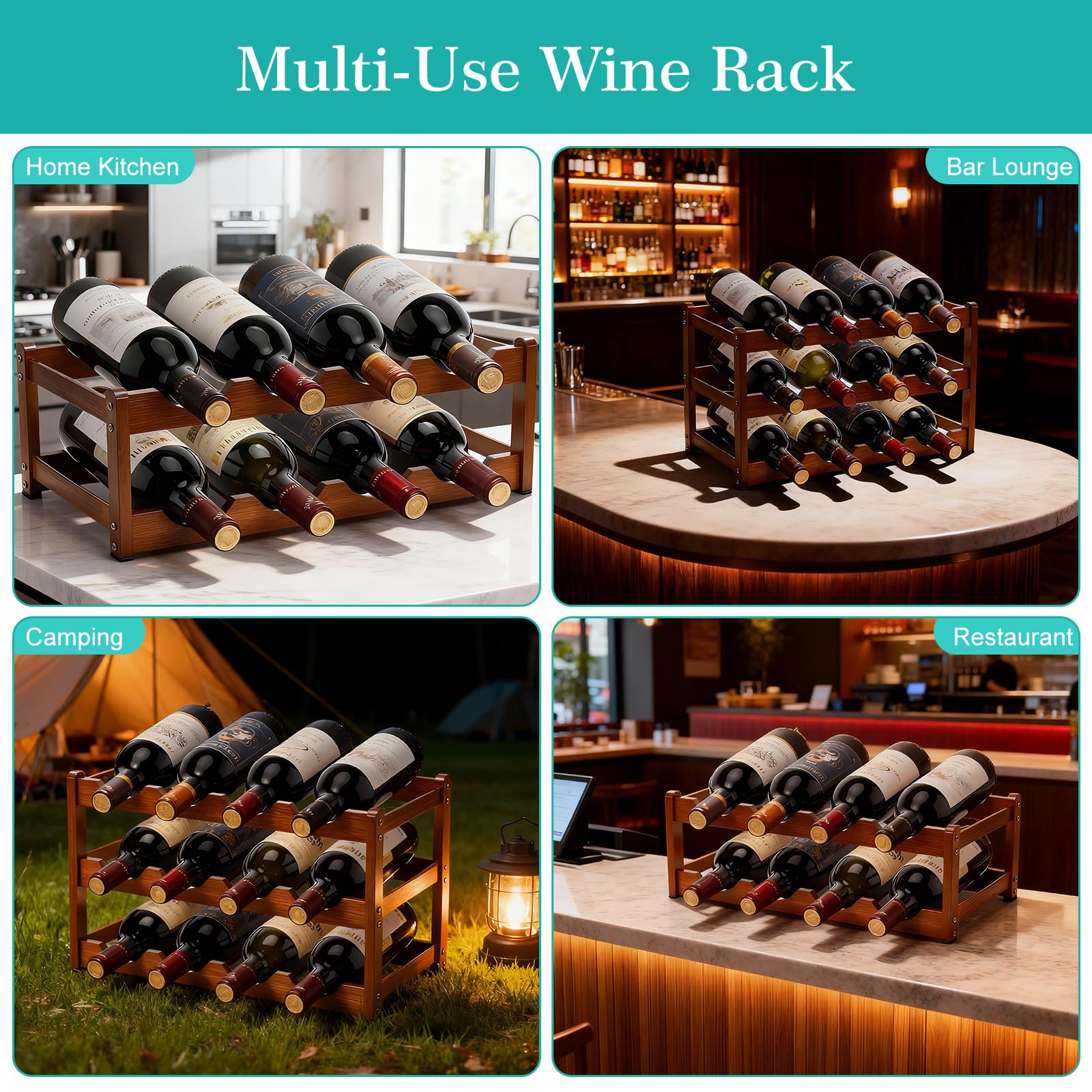 Fentar Vinoteca 12 Botellas, Botellero Vino de 3 Niveles, Botellero Apilable Estable, Botelleros Madera Estrechos para Cocina Bar Cellar (43 x 23,5 x 25cm) — view 7