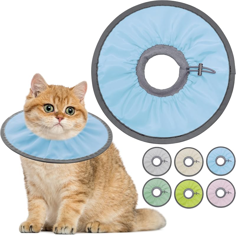 Colar Cone de Recuperação para Gatos Seyezo em Poliéster Macio e Ajustável Azul-Bebê Pequeno