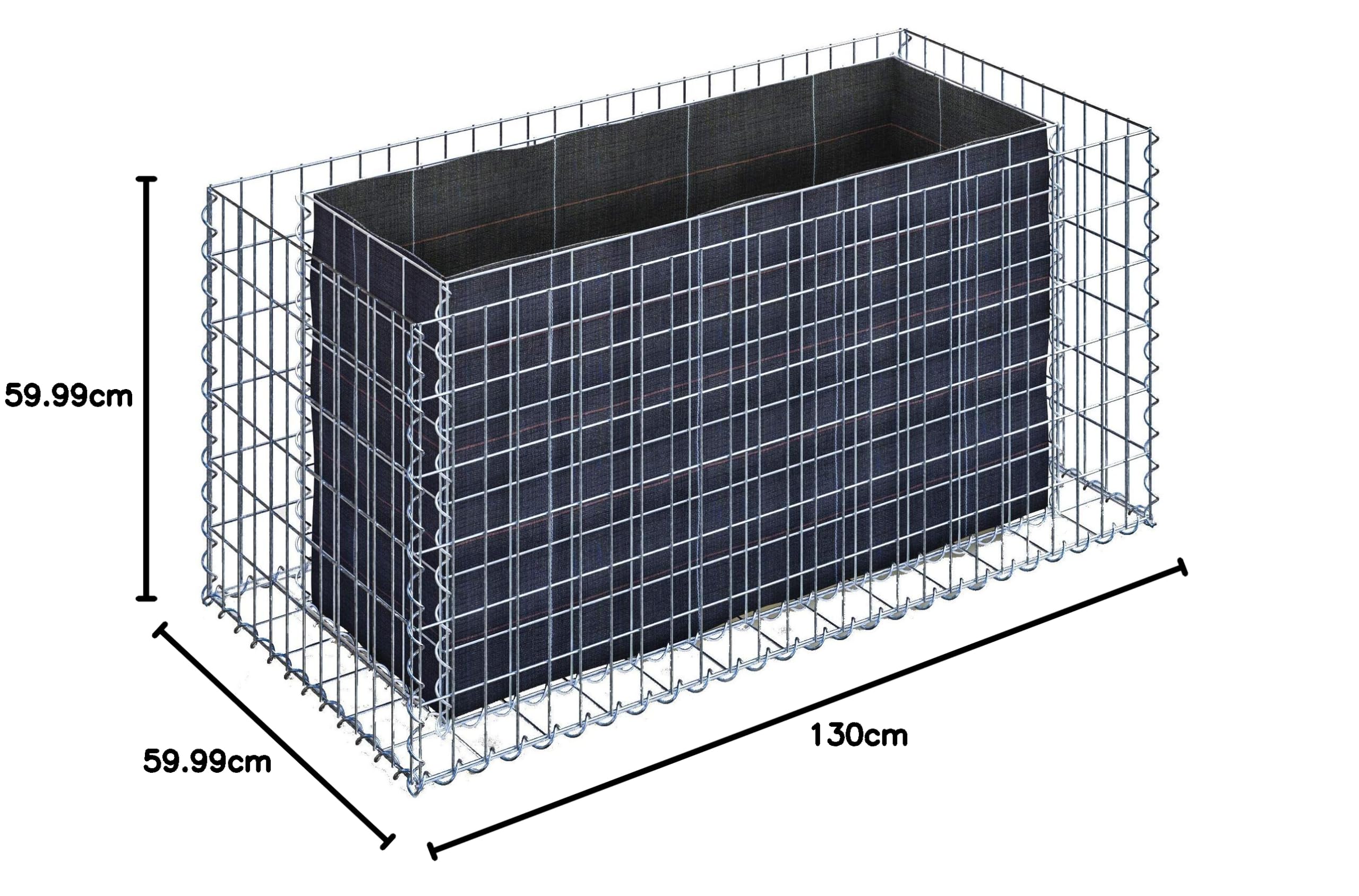 Gabiona | Gabionen-Hochbeet LxHxB: 130x60x60 cm | Eckiger Steinkorb als Pflanzkübel für den Garten | Maschenweite 5x10 cm