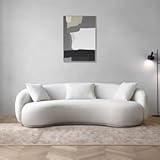 Mid Century Modern Curved Living Room Sofa, 4-Seat Boucle Fabric Couch for Bedroom, Office, Apartment, White