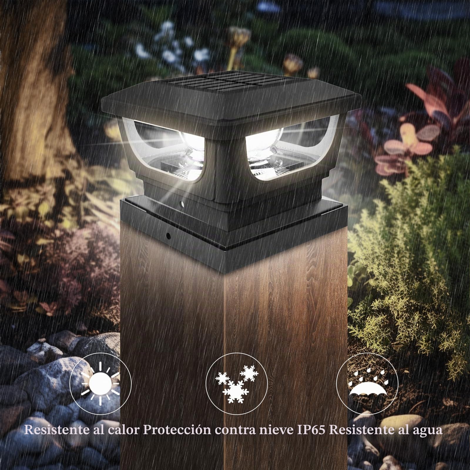4 Tapas Solares para Postes de 7 x 7, 8 x 8, 9 x 9, 10 x 10, Iluminación para Exteriores, IP65, Resistente al Agua para Cerca y Valla