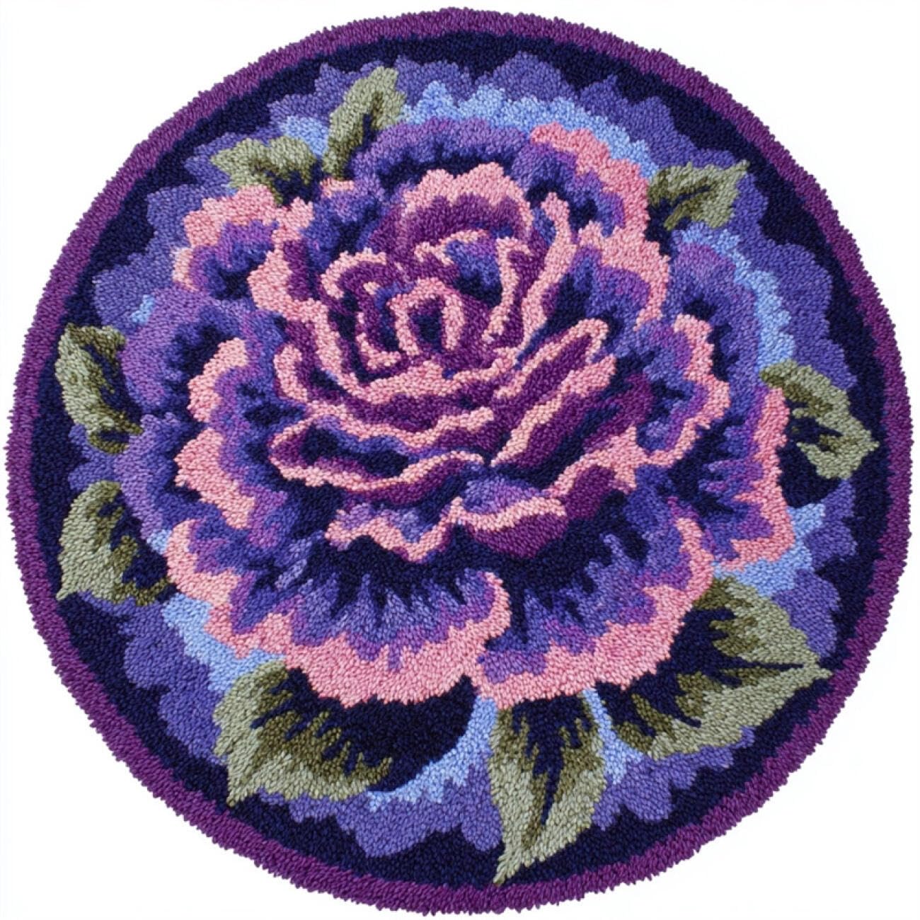 Kitquiver Latch Hook Carpet Kits Purple Roses 50x50cm