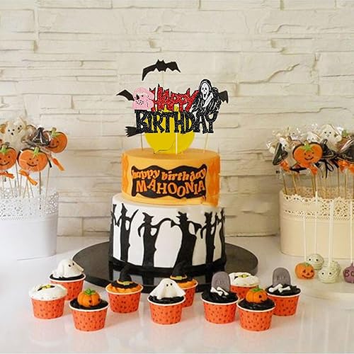Miniatura 4 de 1 pieza de decoración de pastel de cumpleaños asesino ensamblada con purpurina de terror clásico de Halloween para tema de terror sangriento