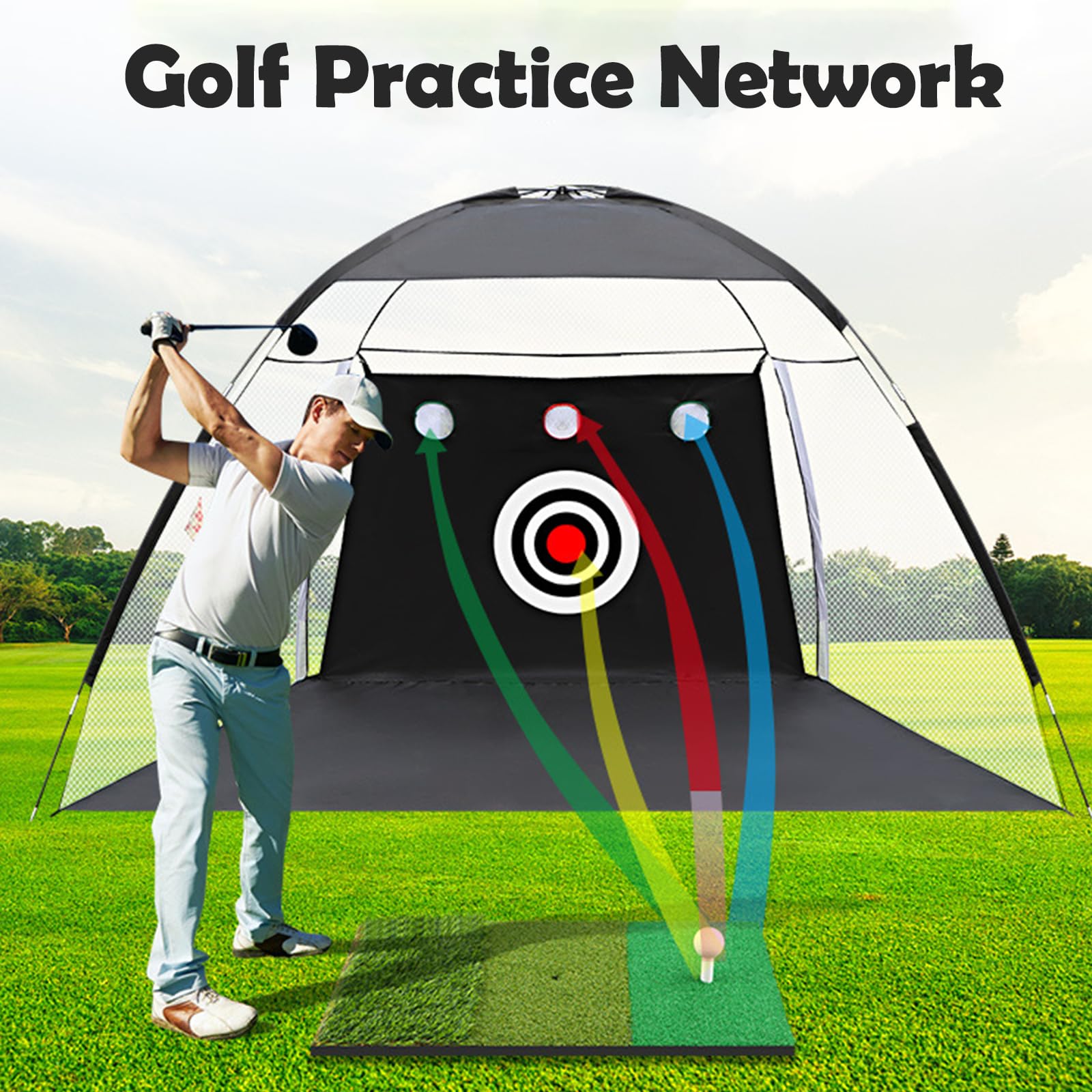 Golfnetz, Golf Trainingsnetz mit Schlagmatte für Hinterhof Drinnen Draußen Chipping Driving, Geschenk für Männer