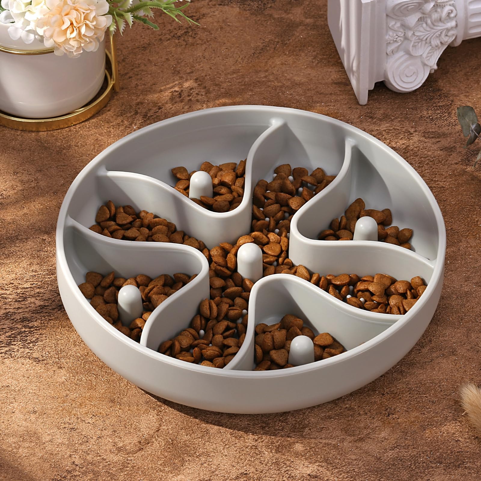 Slow Feeder Dog Bowl,Doweiss Soft Rubber Silicon Slow Eating Dog Bowls Non Slip Puzzle Healthy Eating Bowl for Pets (Gray) - Image 3