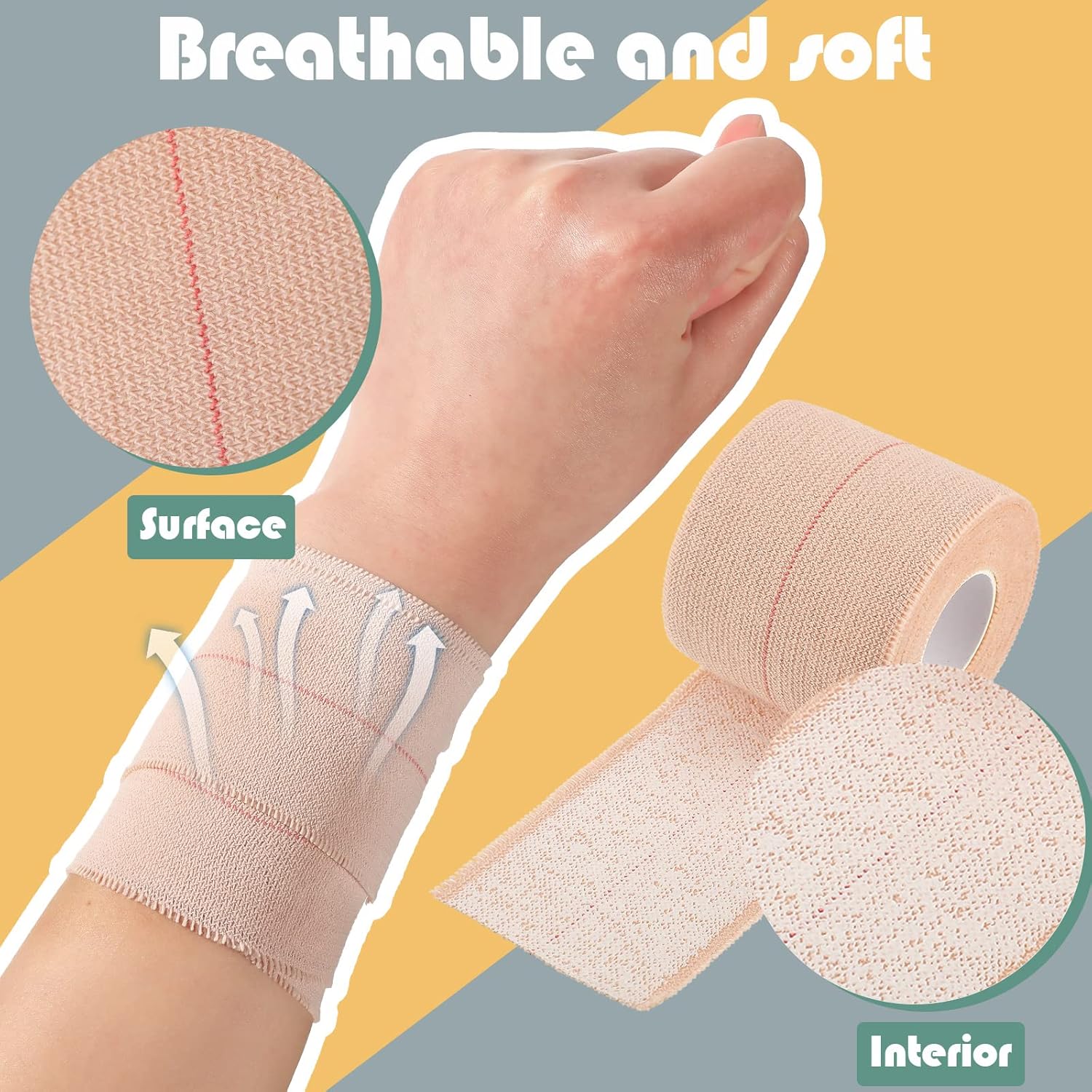 4 Rolls Elastic Tape Adhesive Elastic Tape Self Adhesive Bandage Wrap Flexible Stretch Bandages for Sports Ankle, Knee and Wrist Animal Pets, 5 Yard - Image 4