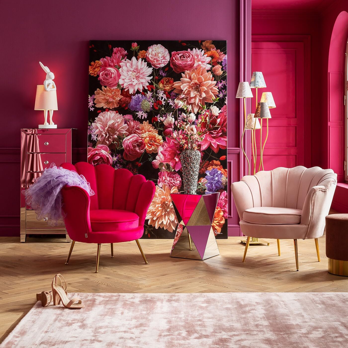 Kare Design Bild Touched Flower Bouquet, Pink, Baumwollleinwand, Massivholz Rahmen, 200x140x3,5cm