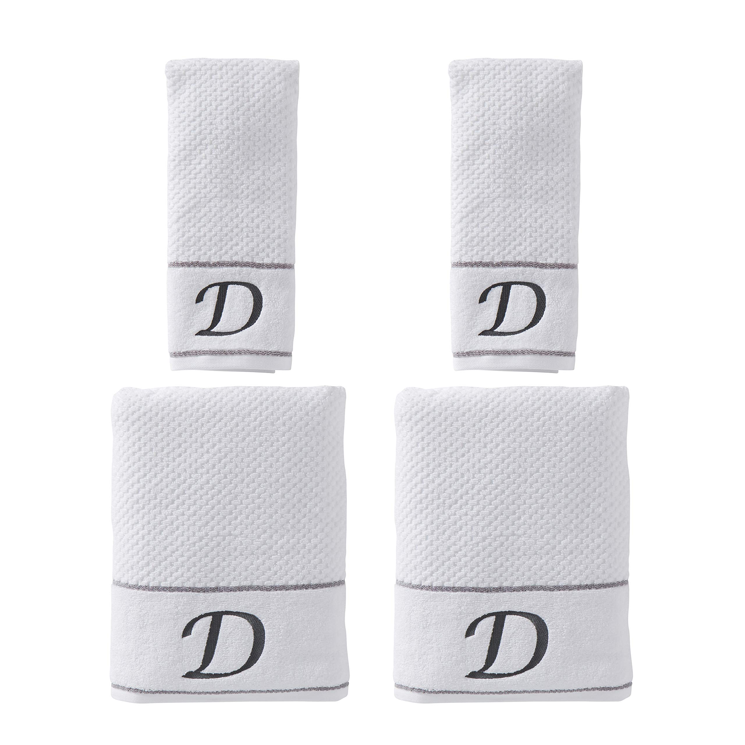 SKL Home by Saturday Knight Ltd. Monogram D - Juego de Toallas de baño y Manos, Color Blanco, Paquete de 4