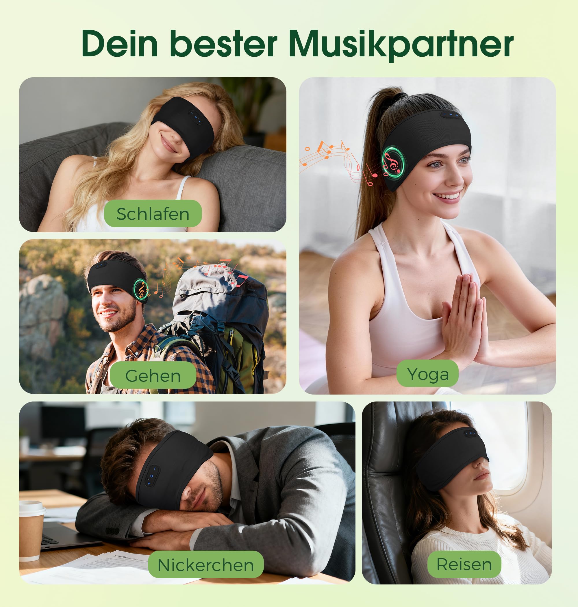 MUSICOZY Schlafkopfhörer Stirnband Bluetooth,Verbessert Kopfhörer Stirnband aus hautfreundlicher Bambusviskose für Schlafen & Sport, kabellose Kopfhörer zum Schlafen für Männer Frauen