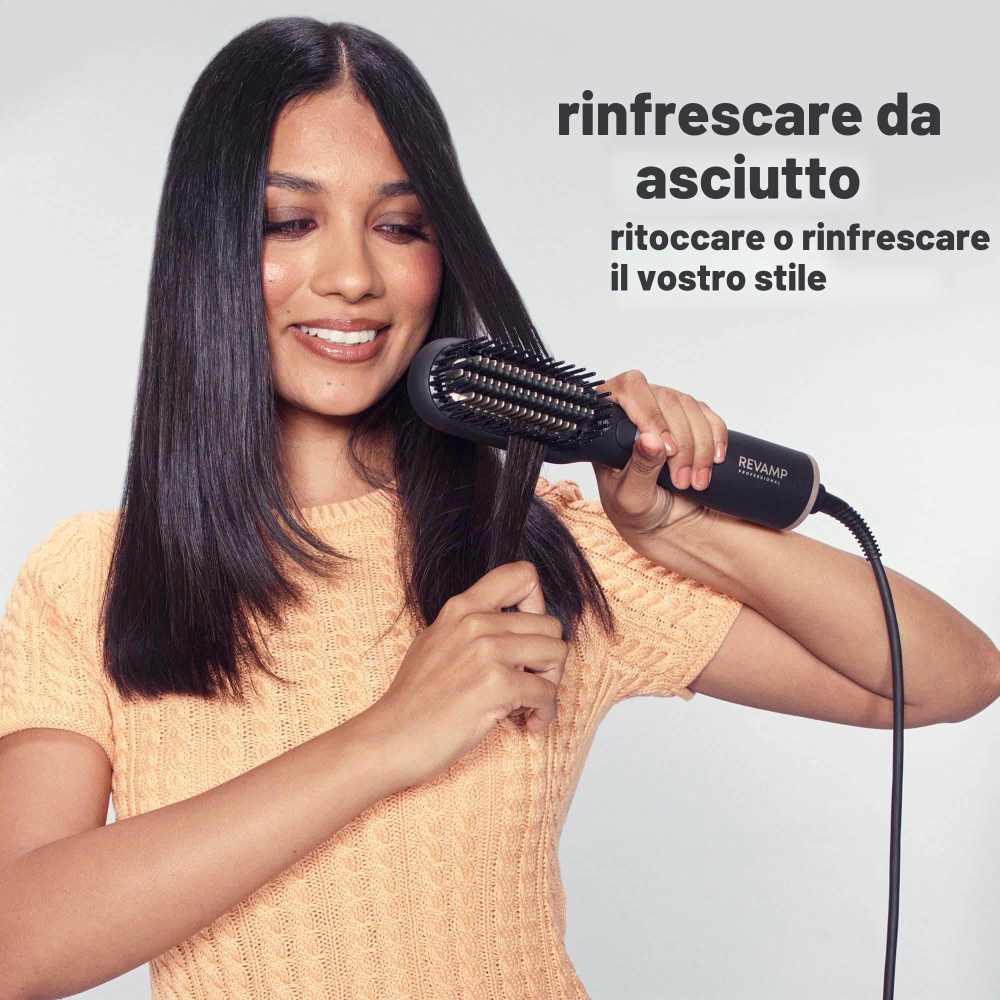 REVAMP Progloss Deepform Spazzola Lisciante ad Aria Ceramica - Nero | Asciuga, Acconcia e Lucida, Capelli Bagnati e Asciutti, Lisci, Morbidi e Lucenti, Spazzola Calda