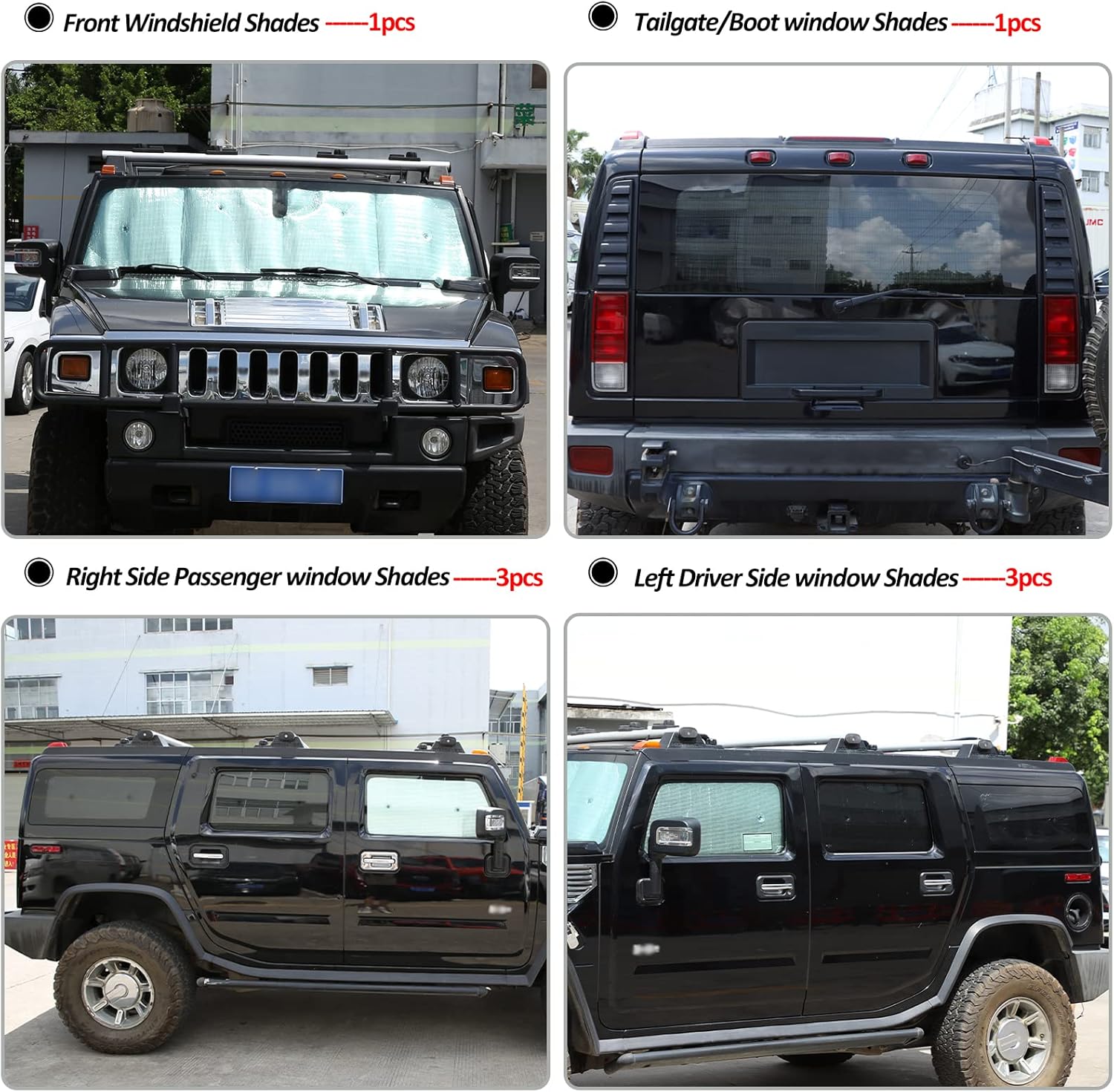 Front Windshield Sunshade Kit for Hummer H2 2003-2007, Window Sun Shade, Foldable Reflective Sun Visor, UV Rays Blocker Sunproof HeatShield, Sun Protection Cover Set with Suction Cup
