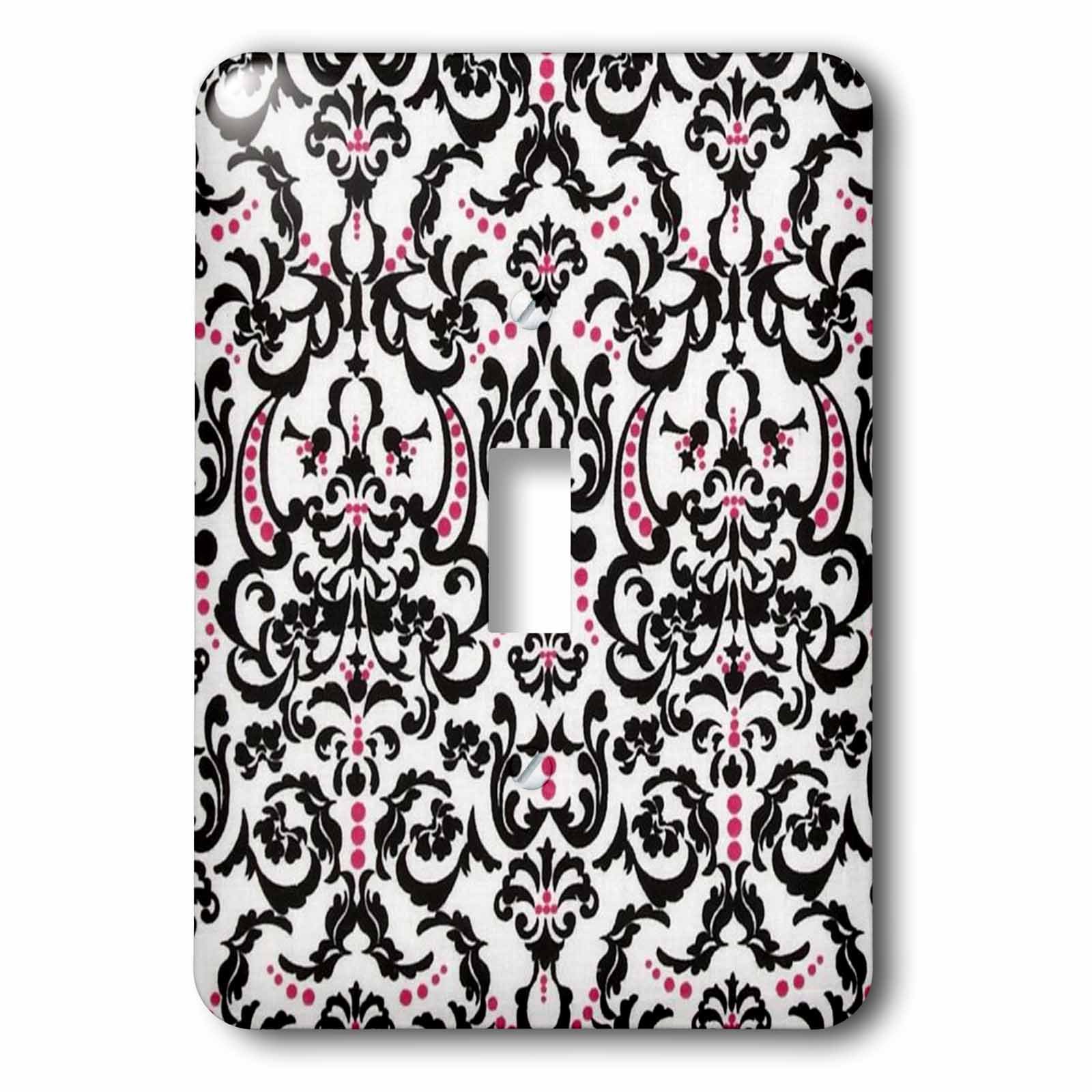 Interrupteur à bascule simple noir blanc rose vif motif damas mural 3drose LSP_60478_1