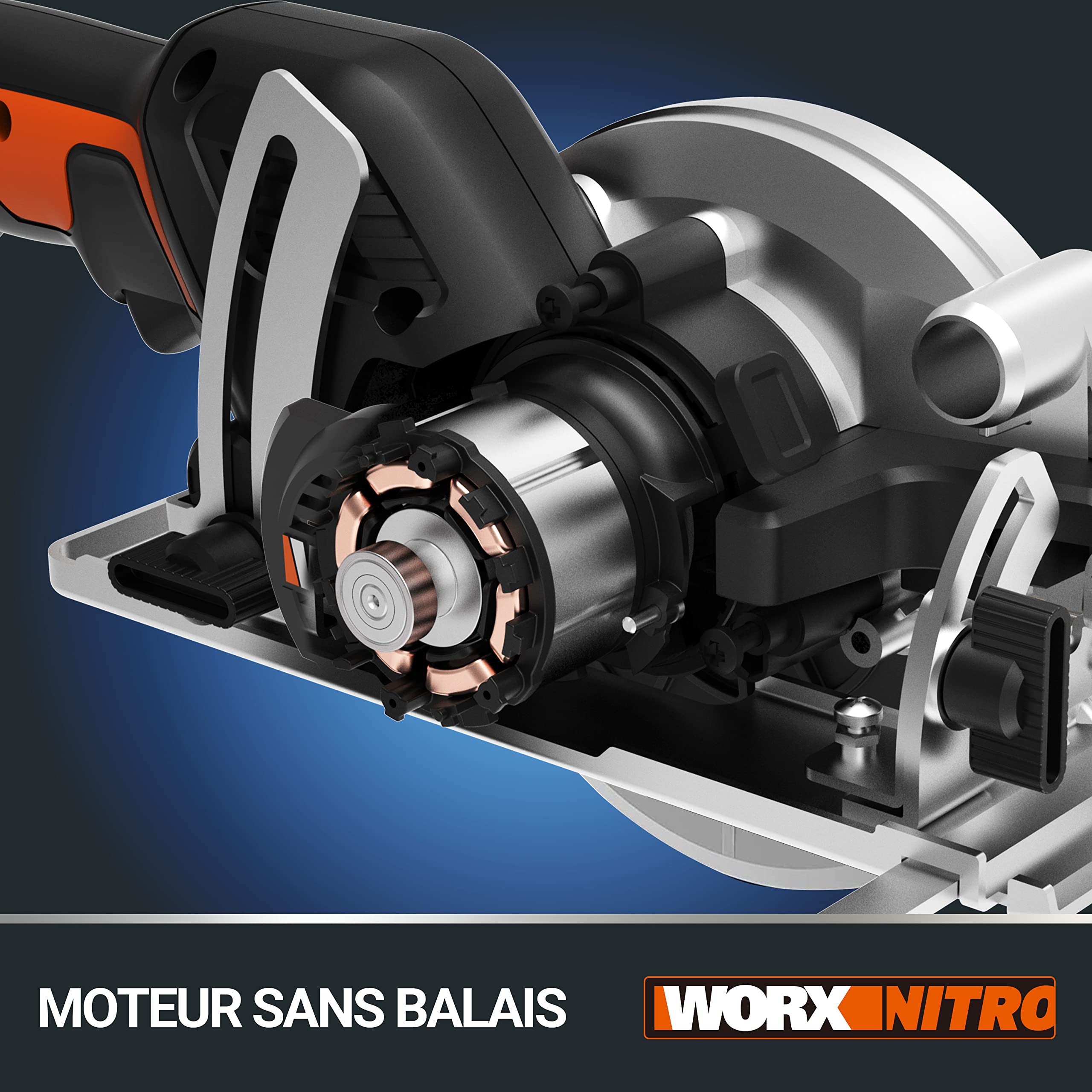 WORX NITRO - Scie Circulaire sans Fil 20V - Moteur Brushless - Scie Multimatériaux - Avec 3 Lames ⌀ 115 mm - Coupe d'onglet 0 – 46° - ⌀ 120 mm - WORX WX531.9 (livrée sans batterie ni chargeur)