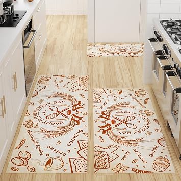 Farmhouse Kitchen Rugs Sets of 3 - Kitchen Rugs Non Slip, Kitchen Rugs for Floor and Mats for Floor Kitchen Runner Rugs Floor Carpet for Kitchen, Laundry, Hallways Decor
