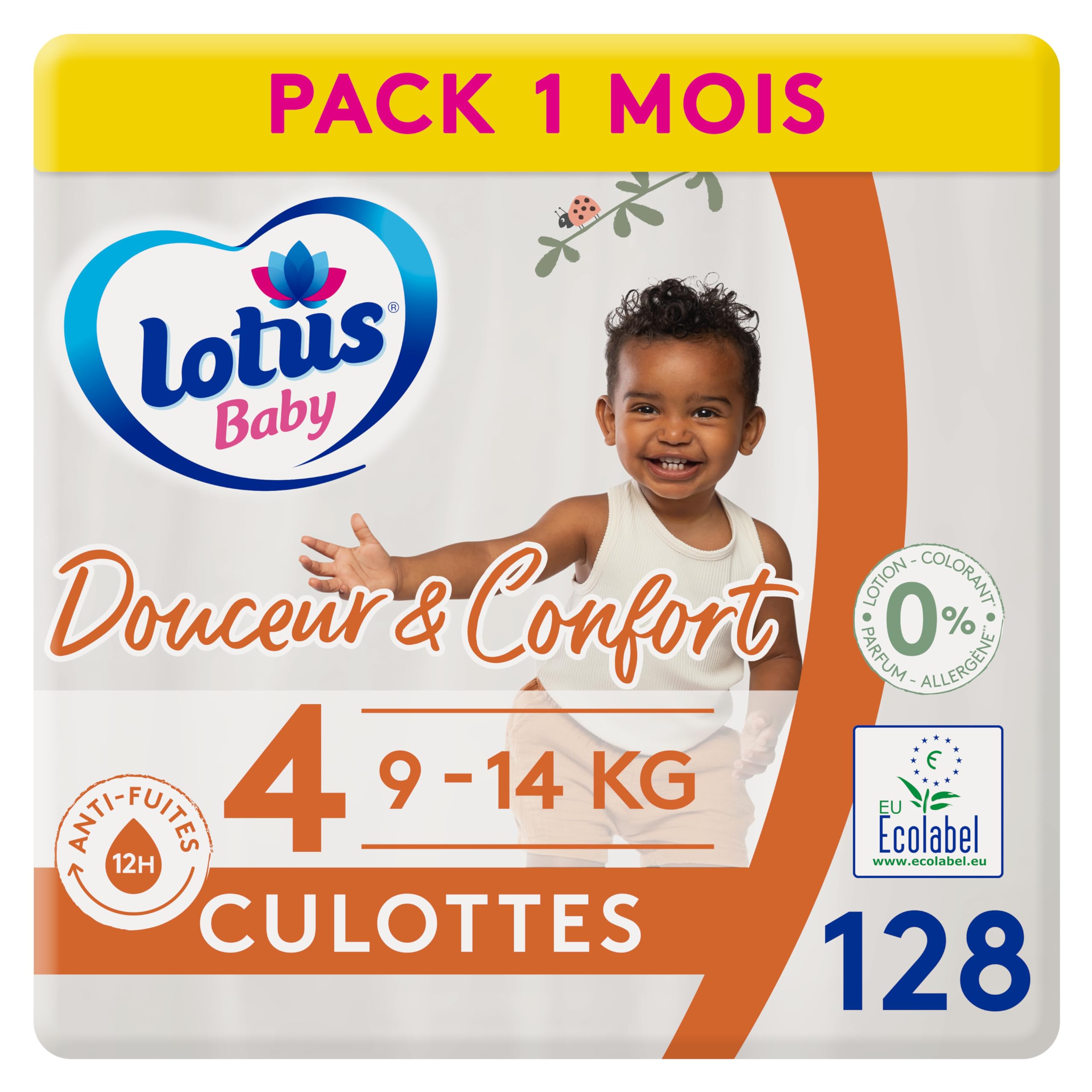 Lotus Baby Douceur Naturelle Höschen, Größe 4 (9-14 kg), 1 Monat, 128 Slips