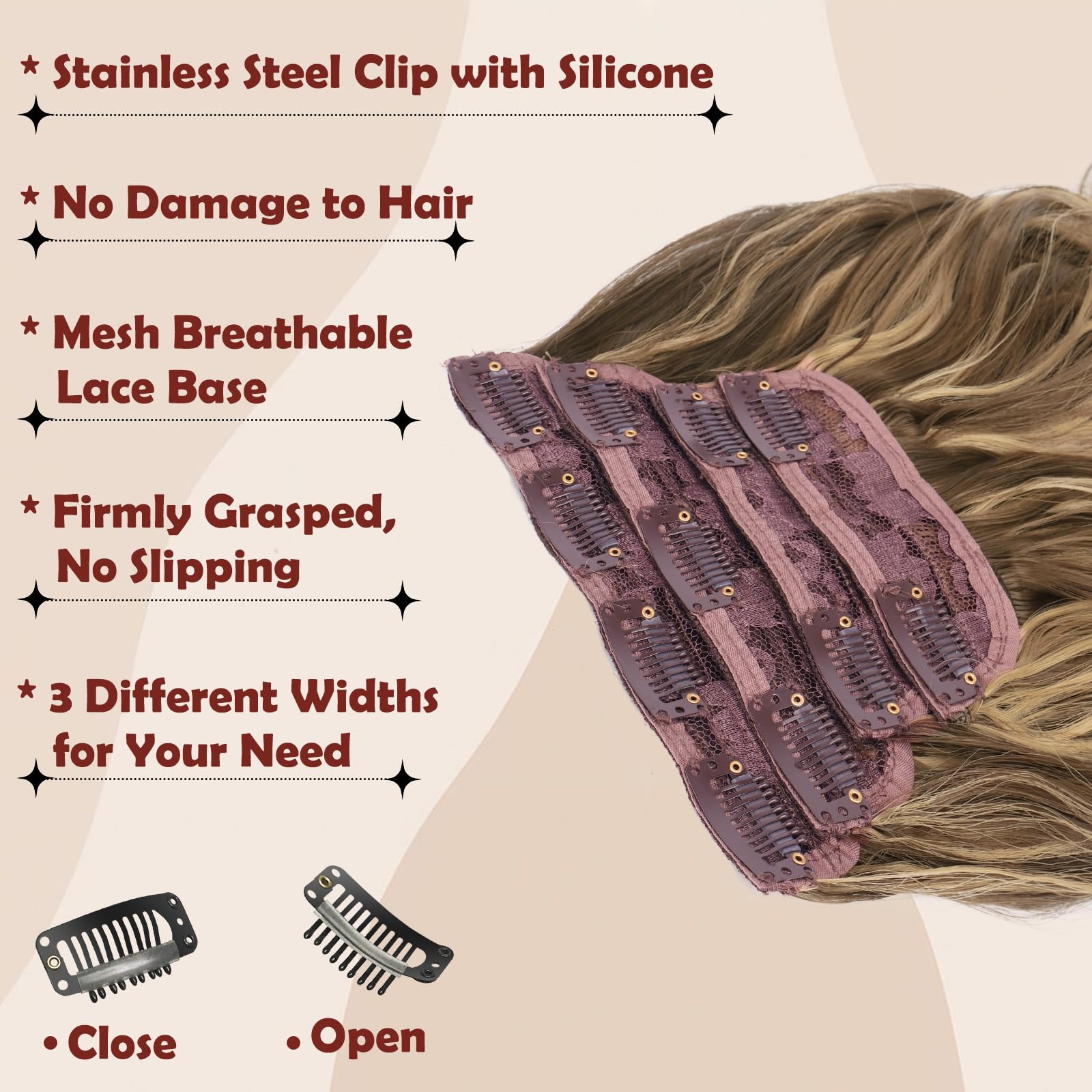FESHFEN Clip in Hair Extensions for Women, 4 Pcs Thick Double Weft Long Wavy Soft Synthetic Blends Well Hair Extension - Image 3