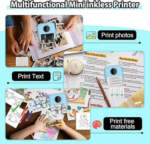 Miniatura 5 de HuiJuKeJi Mini impresora térmica sin tinta con 10 rollos de papel térmico, bolígrafo de color para iOS y Android, impresora de bolsillo Bluetooth,
