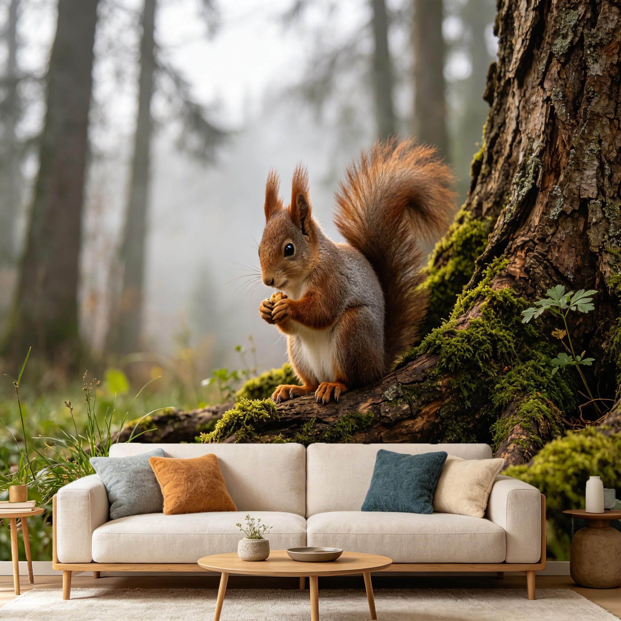 Custom Size Wall Mural Forest Squirrel Woodland Animal Nature Landscape SelfAdhesive Art Prints wall Fabric（No PVC） Removable Wallpaper Home Bedroom Decor Interior Mural