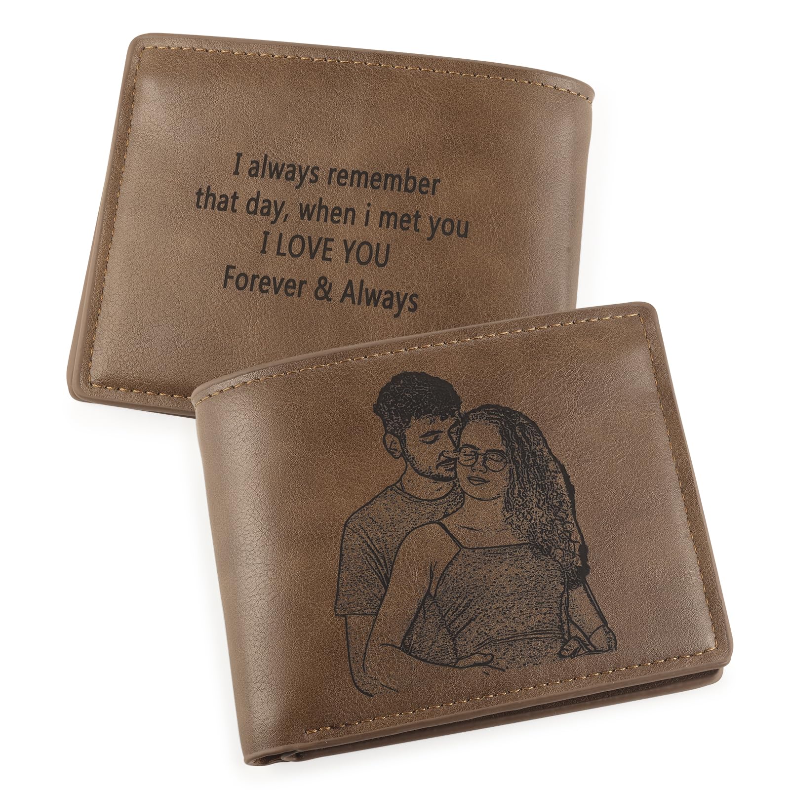 ROSI Personalized Photo Wallets for Men Women Custom Engraved Picture Wallet with Name for Dad Boyfriend Casual Bifold Wallet Gifts for Christmas