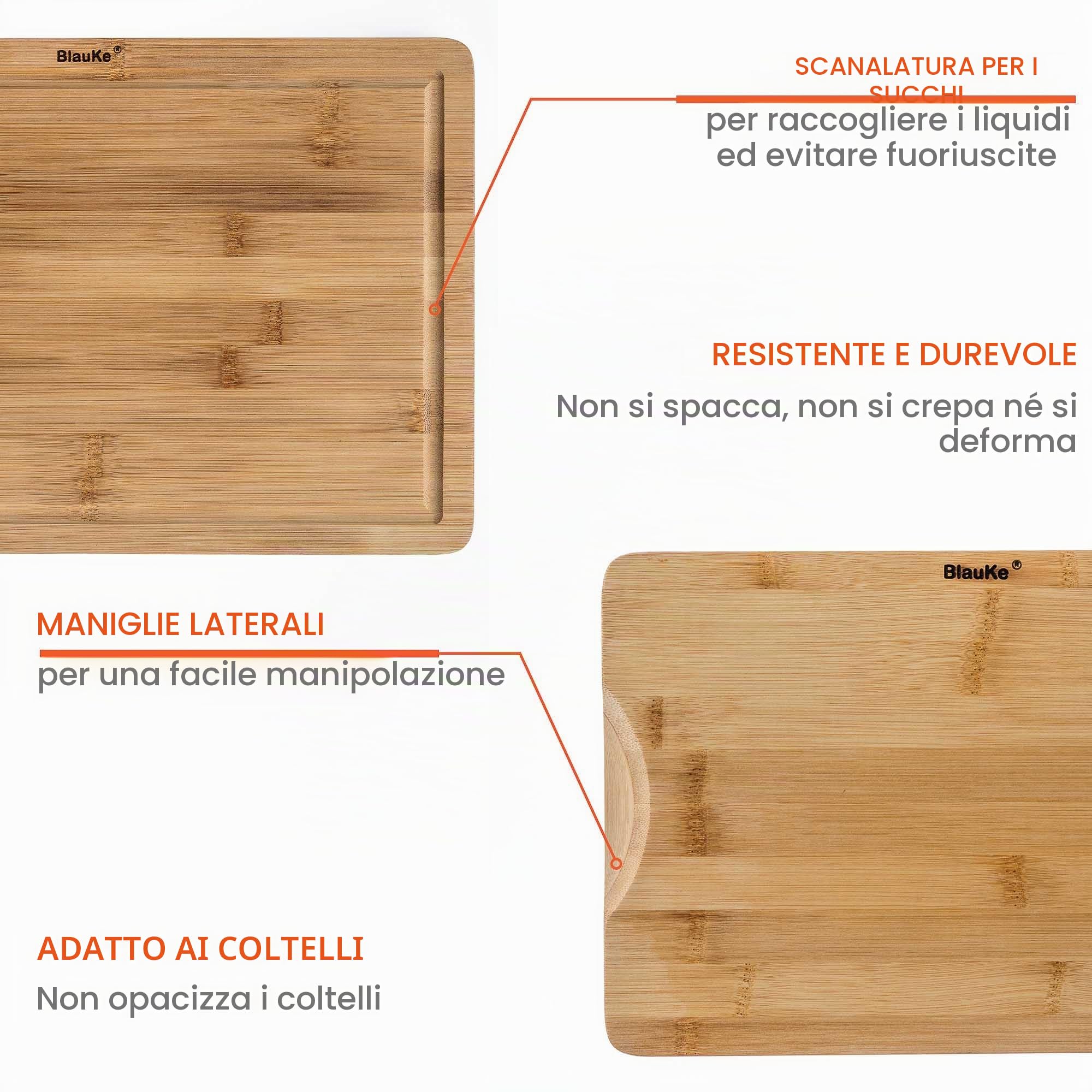 Taglieri da Cucina In Legno Di Bamboo – Set 3 Taglieri per Cucina In Legno (Piccolo, Medio, Grande) – Tagliere da Cucina In Legno di Bambù con Scanalatura per Liquidi e Maniglie – Vassoio da Portata