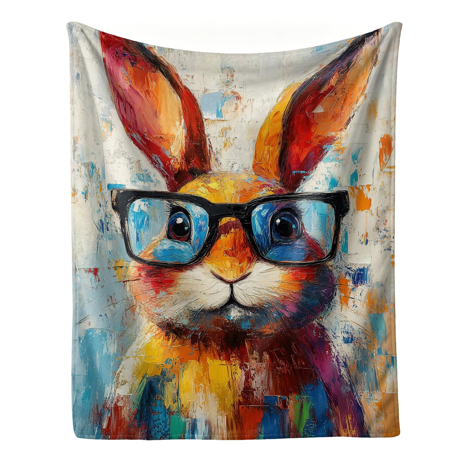 Graffiti Rabbit Throw Blanket Pop Art Farmhouse Bunny Plush 40''X50''