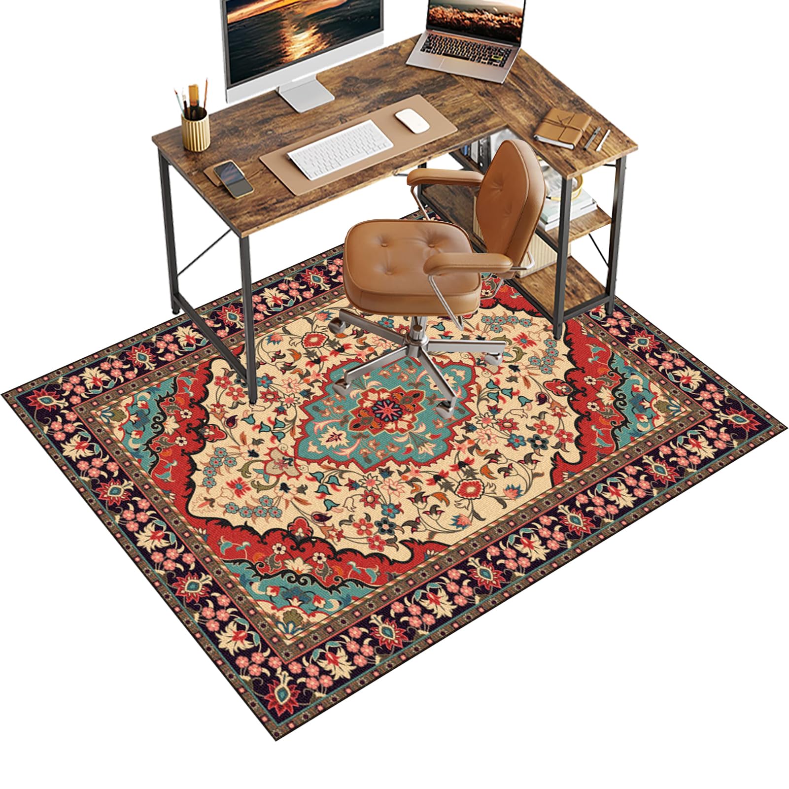 Qesjodfu A-18 Chair Mat For Carpet Floor, 120 X 140 Cm Office Chair Mat For Hardwood Floors, Multi-Purpose Carpet Protector For Home & Office, Desk Chair Mat For Rolling Chair, Anti-Skidding Stop Noise Vintage Rug