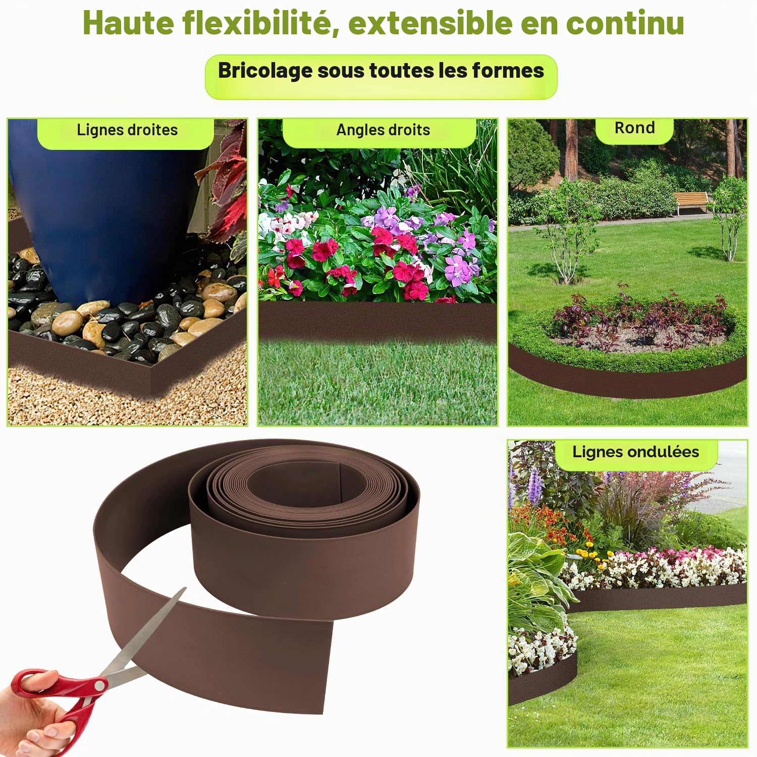 Randaco Bordure de jardin, marron, longueur : 25 m, hauteur : 14 cm, bord profilé, pour parterre, jardin, contre la propagation des racines, pour plus de beauté dans le jardin