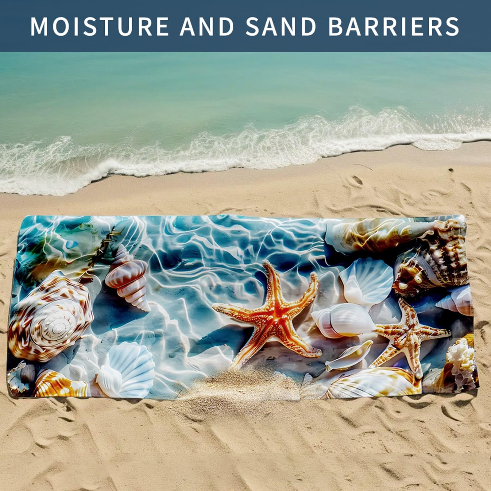 AMDXD Toalla de playa, multicolor, diseño de conchas y estrellas de mar, toalla de playa, microfibra, base de toalla, toalla de ducha para playa/piscina/sillas de playa, 100 x 180 cm