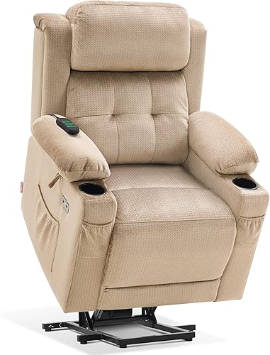 MCombo Sillón reclinable plano con reposacabezas eléctrico para personas pequeñas y mayores silla elevadora de posición infinita masaje y calor tela