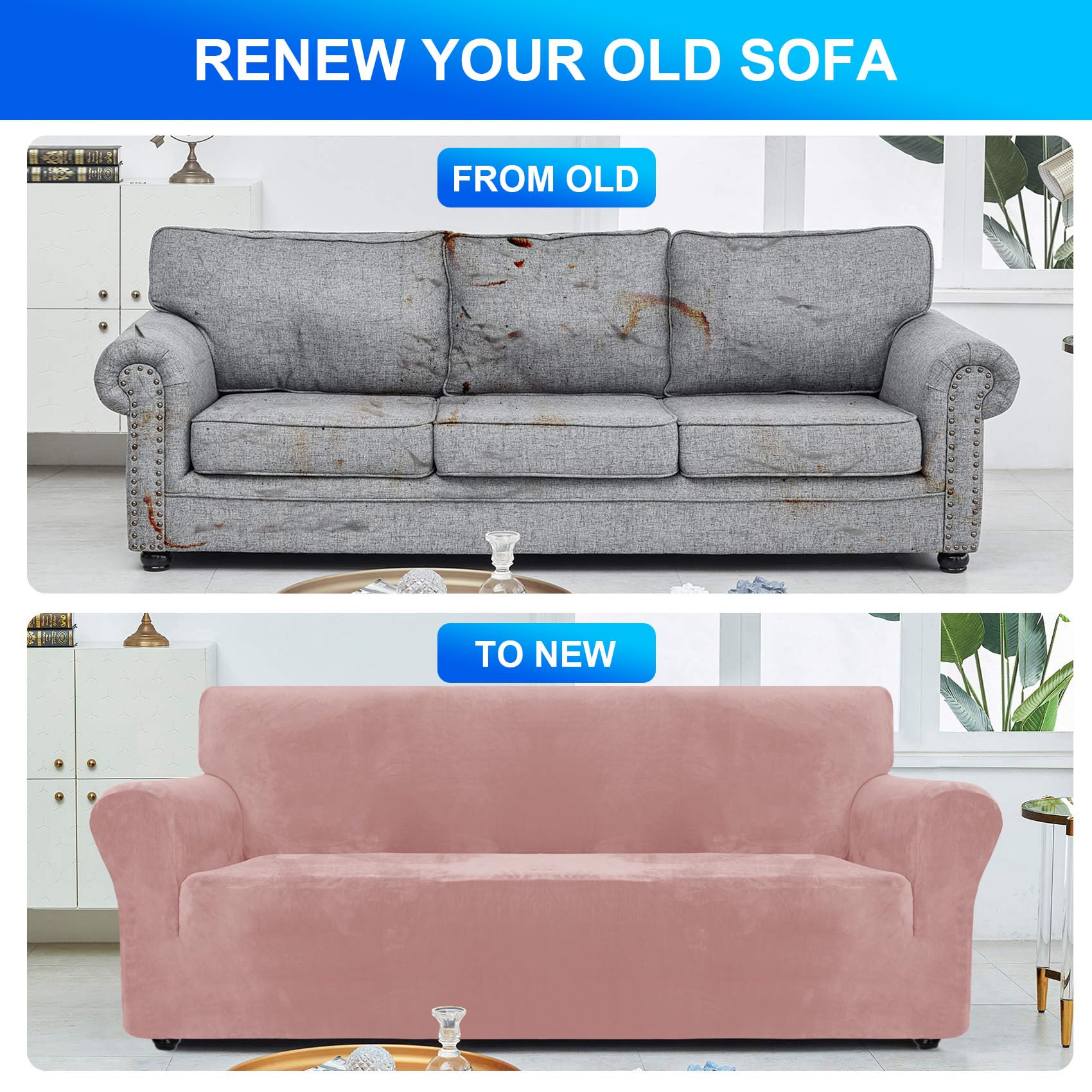 CYCMACO Copridivano Velluto Spesso 3 Posti, Universale Copridivani Elasticizzati, Copri Divani Antiscivolo, Moderno Sofa Cover Antigraffio, Fodera Divano Antimacchia Lavabile, Rosa