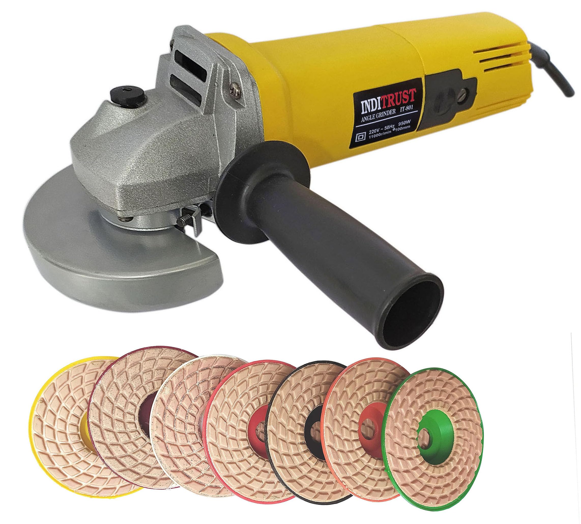 Inditrust WITH 3 MONTHS WARRANTY 900W Angle Grinding machine With 7Pc 4" Diamond Polishing Pads (#0-#6) For Glass Granite Marble Concrete Stone Angle Grinder 100% Copper Winding (B09C7M4T8C) Amazon Price History, Amazon Price Tracker