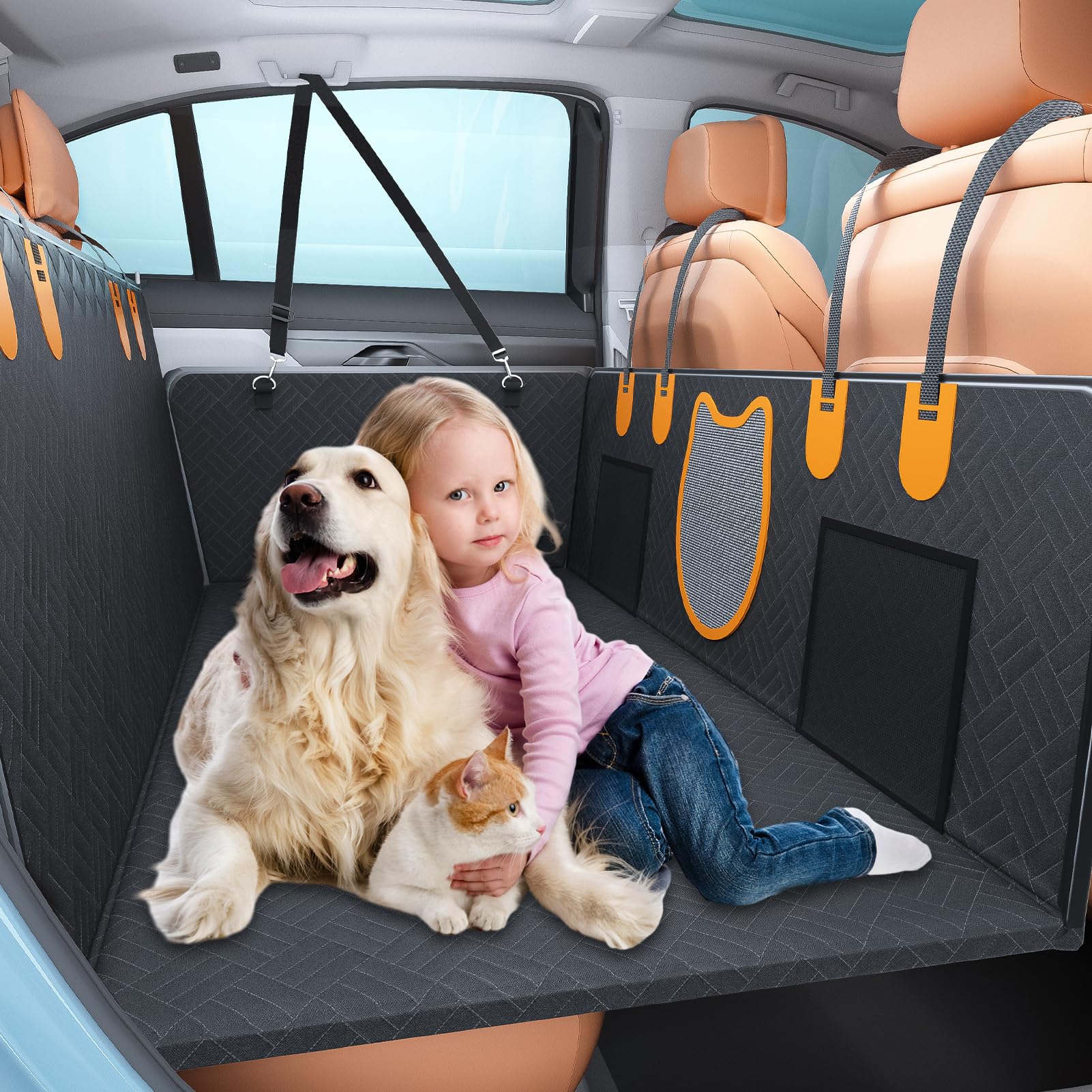 Back Seat Extender For Dogs-Waterproof Dog Car Seat Cover Hard Bottom