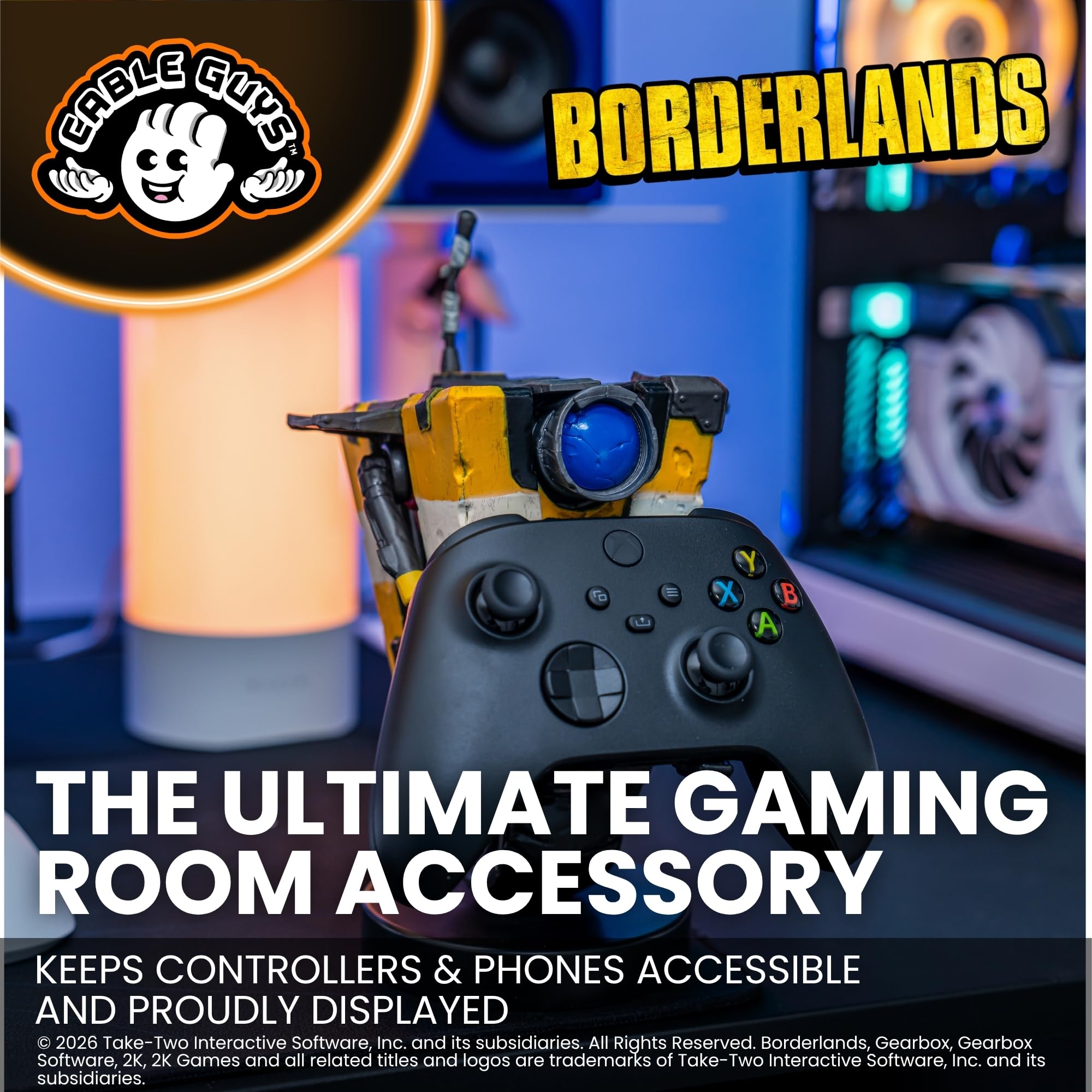 Cableguys Borderlands Claptrap Controller Halter & Handy Ständer - Gaming Zubehör für Zimmer und Schreibtisch-Setup, Ständer Kompatibel mit Xbox-, PlayStation- & den meisten Standard-Controllern