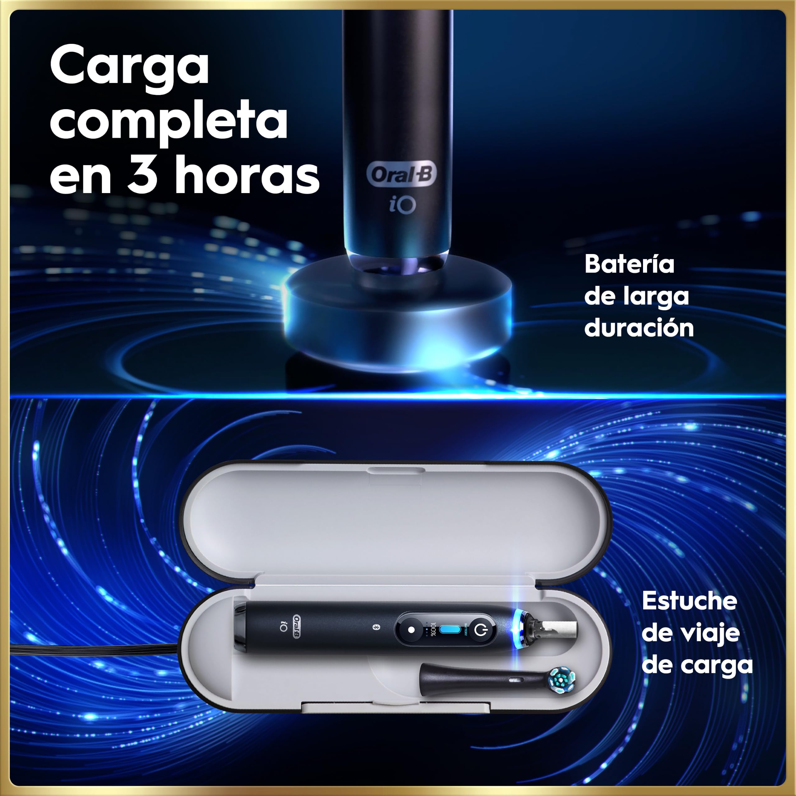Oral-B iO 9 Cepillo de Dientes Eléctrico con 3 Cabezales, Negro - Cepillo Dental con Sensor De Presión, 7 Modos de Cepillado con Blanqueamiento Dental, Estuche Cargador de Viaje, Carga Rápida