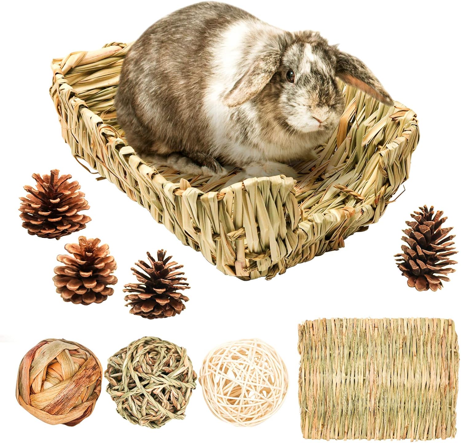 accesorios para jaulas L chinchillas con 3 bolas de hierba de paja