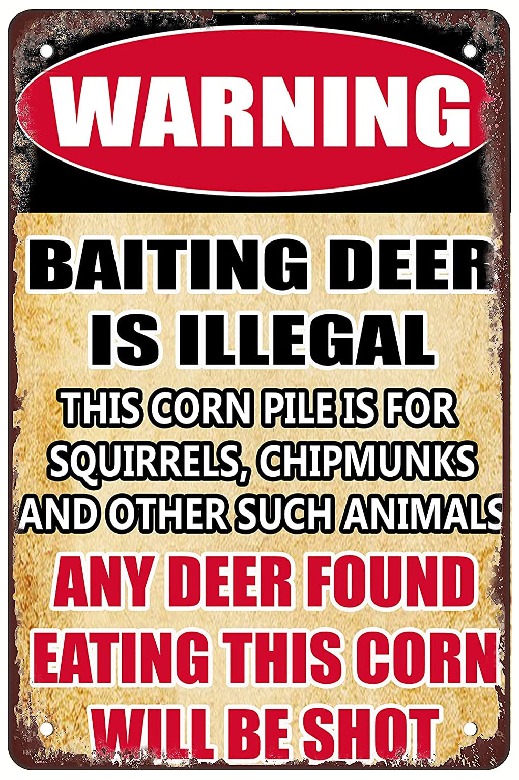 Funny retro tin sign Cabin Hunt Warning Baiting Deer is Illegal for Home bars restaurants cafes bedroom Living room art Wall Decor 8X12 inch
