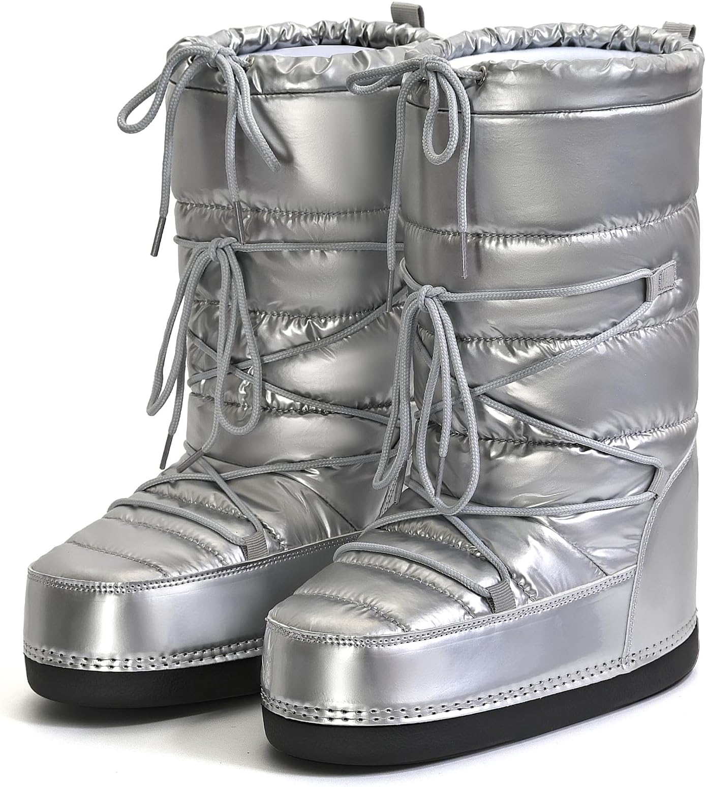 Womens Winter Snow Boots Mid Calf Anti-Slip Boots with Warm Lining Lace-up Outdoor Shoes