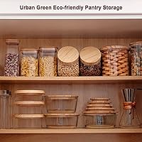 Vista 5 de Urban Green Recipiente de vidrio para alimentos con tapa de bambú, juego de recipientes herméticos para almacenamiento de alimentos, recipientes