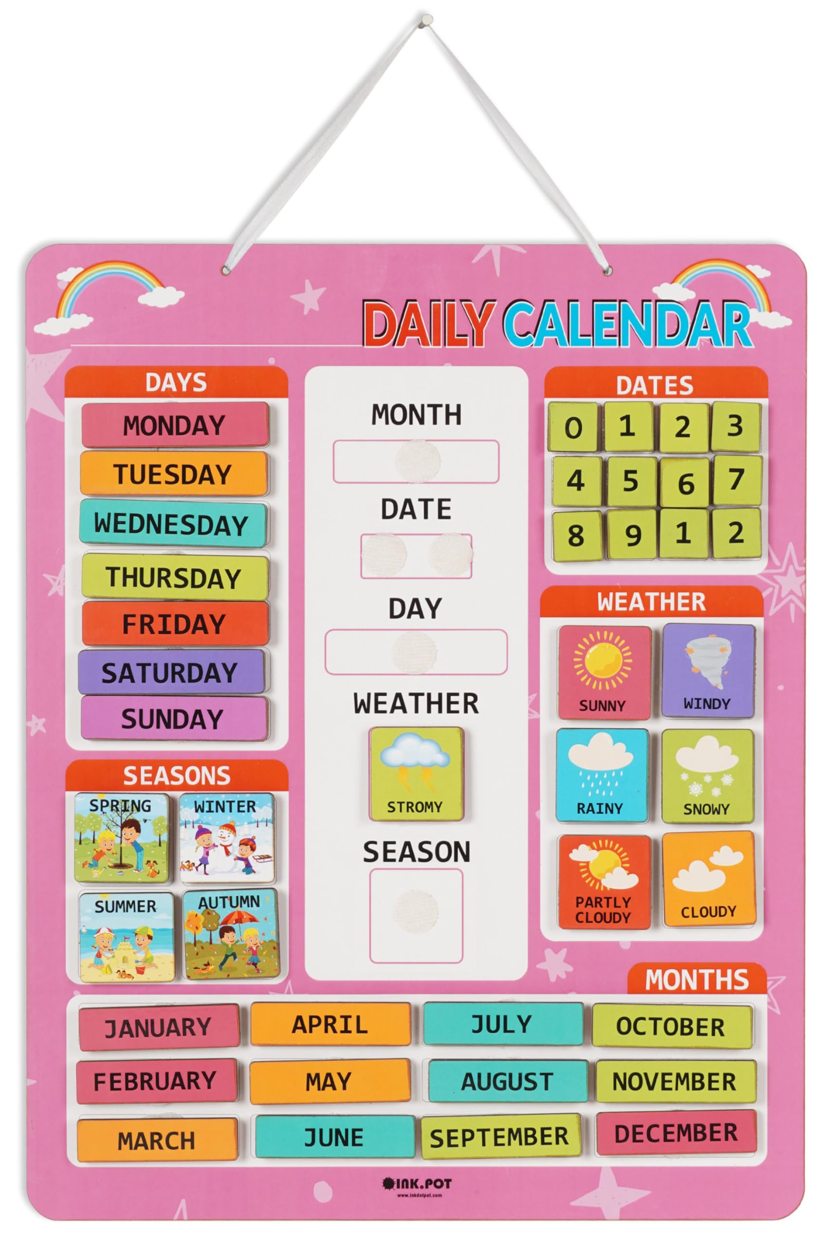 amazon-com-inkdotpot-my-first-calendar-board-for-kids-preschool-wall-hanging-month-date-day-weather-season-42-pieces-classroom-learning-calendar-board-14-5-x-11-5-inches-pink-office-products
