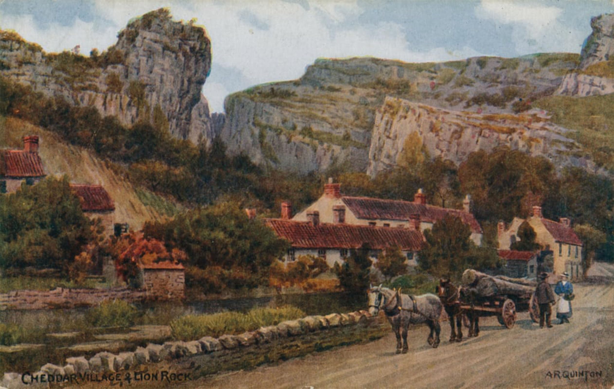 POSTERIIk Famous Modern Artwork Art Mural Cheddar Village and Lion Rock by Alfred Robert Quinton Oil Paintings Pictures for Home Decor 60x90cm