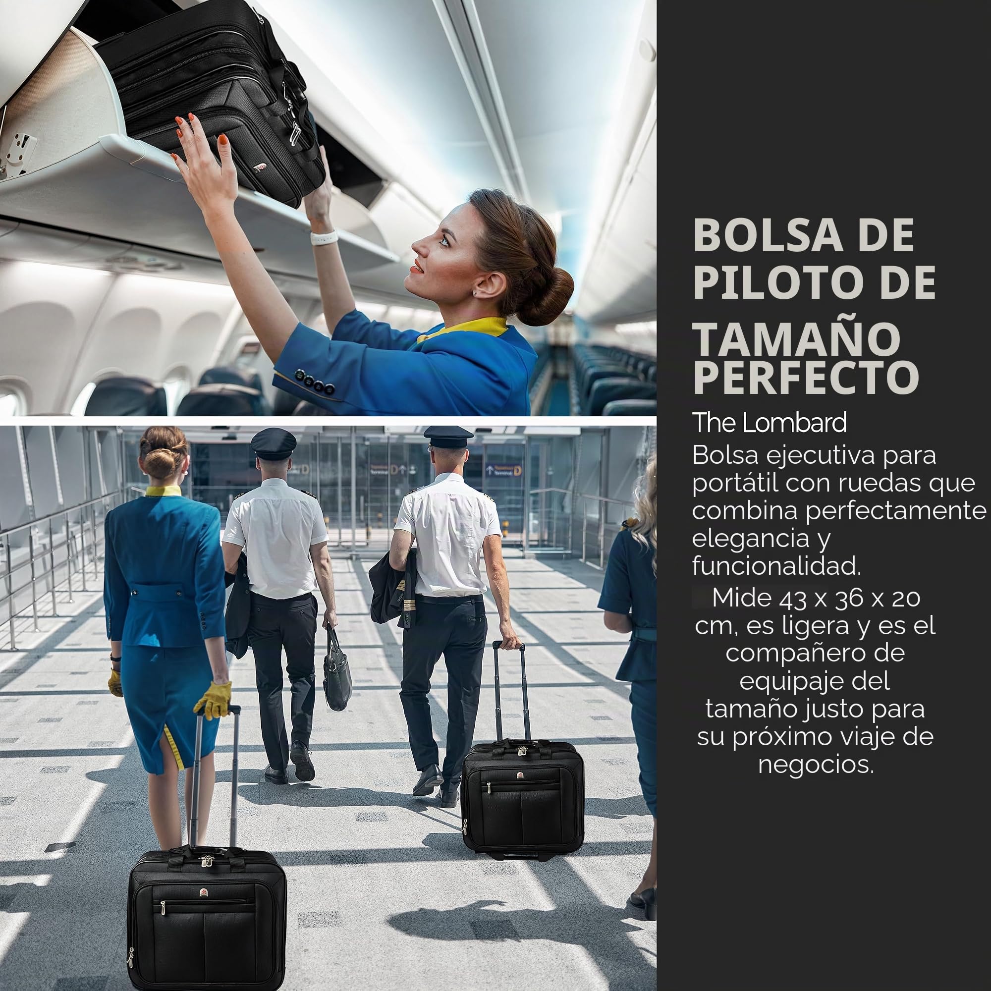Lombard Maletín Ejecutivo de Estilo piloto con Ruedas - para portátiles de 15" y 17"