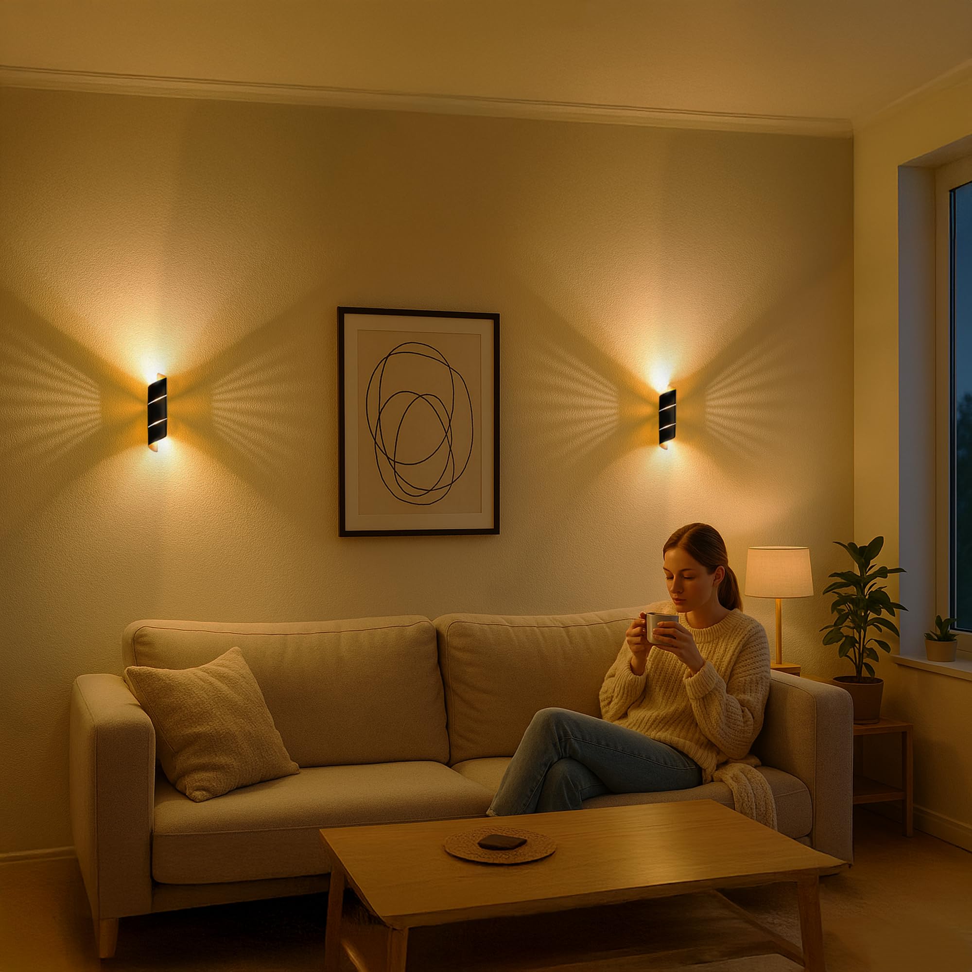 SSC-LUXon 2er Set VYRA Wandleuchte schwarz gold rund – Up and Down Lampen mit G9 Fassung Flurlampe mit diffusem Lichteffekt für Wohnräume