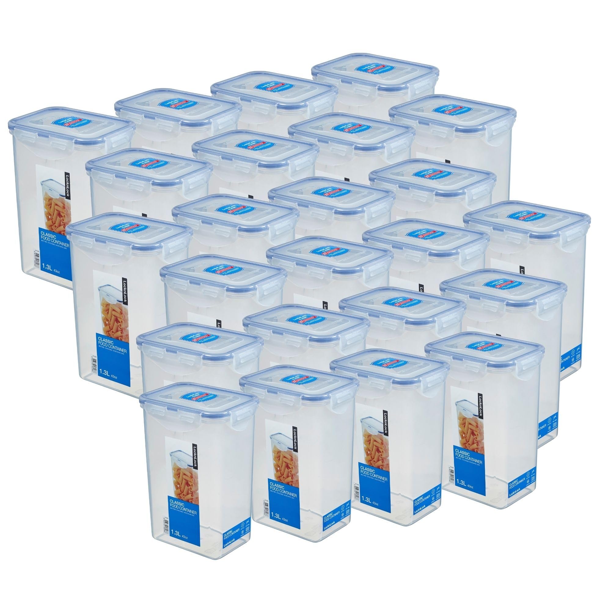 LocknLock Pack of 24 HPL809 Storage Containers – Food Storage Containers 1.3 Litres – Dimensions (L x W x H): 135 x 102 x 185 mm – Suitable for Freezing and Microwave – Lock and Lock Containers Food